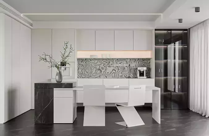 Modern Minimalist Kitchen with Marble Island 005