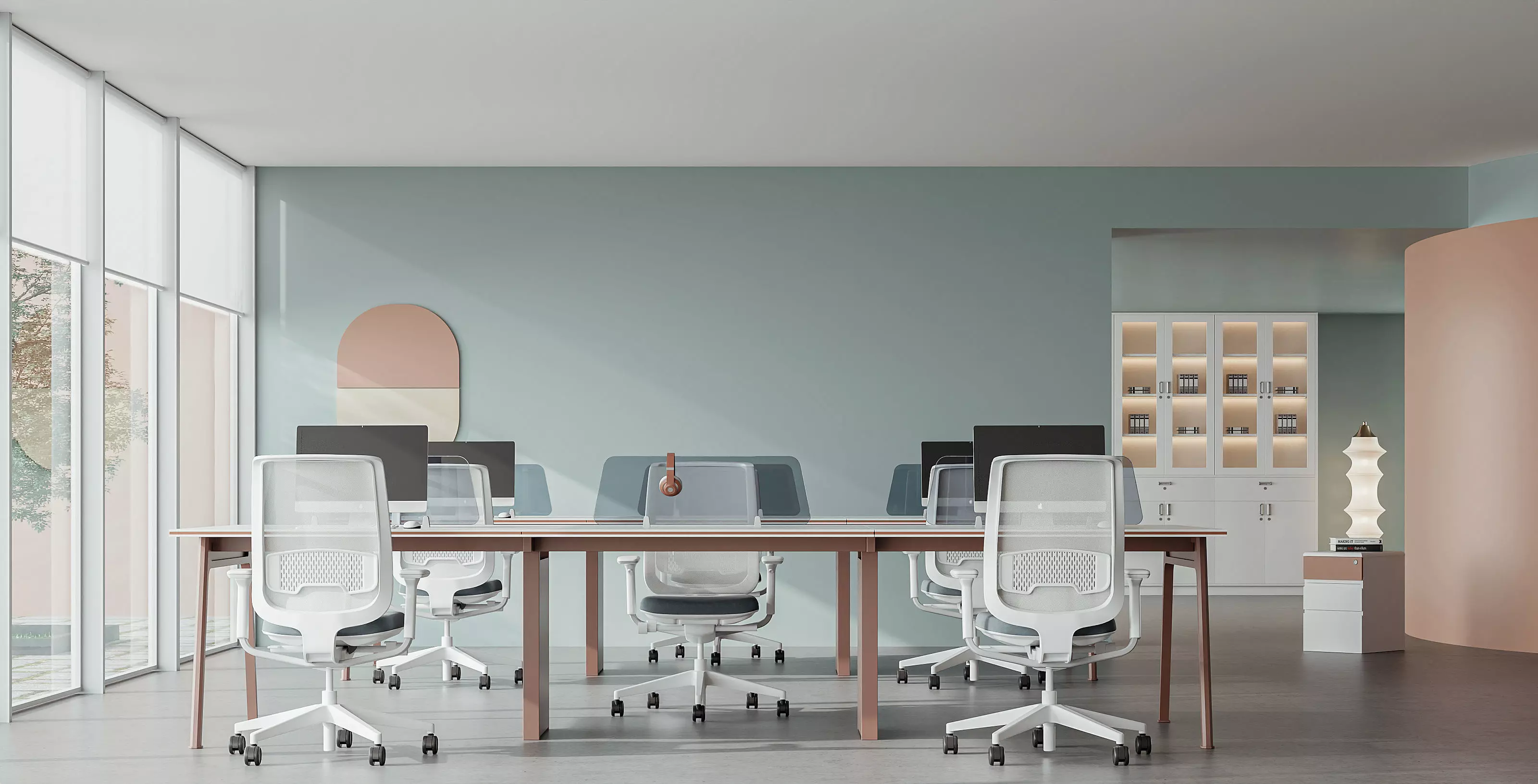 Modern Minimal Office Workspace with Desks 024 3D model_0