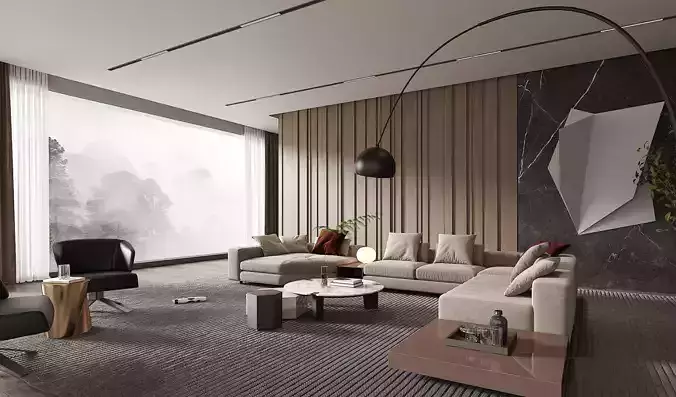 Modern Luxury Living Room with Beige Sectional Sofa 021