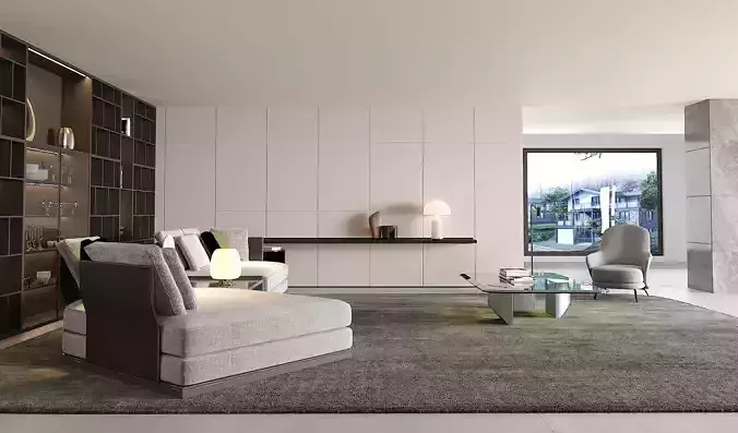 Modern Minimalist Living Room with Gray Sofa 020