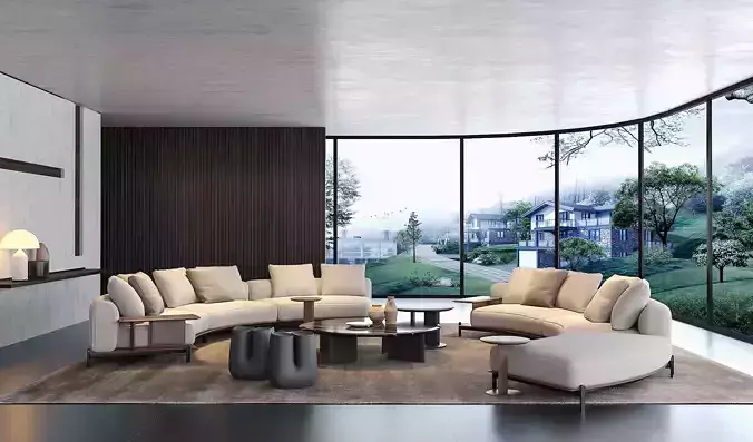 Modern Luxury Living Room with Large Sofa 019