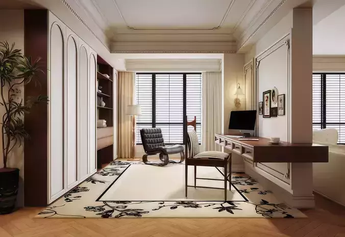 Elegant Classic Home Office with Desk 017