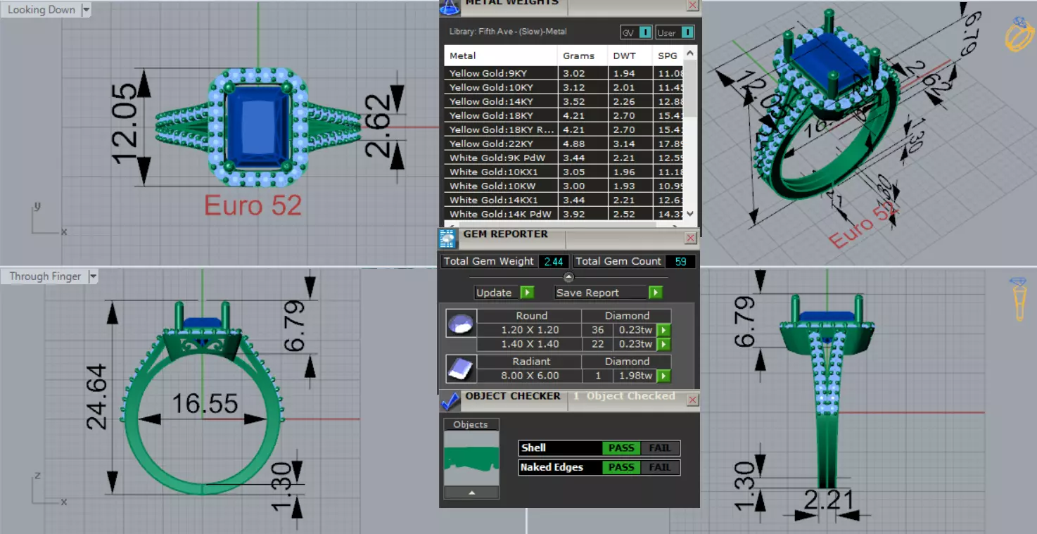 White Gold Halo Emerald and Diamond STL 3D Ring Model jr00196 3D print model