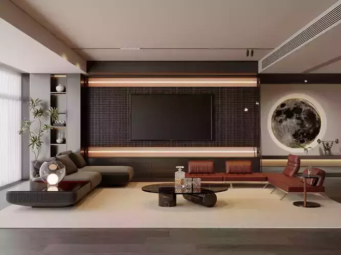 Modern Luxury Living Room with Black Sofa 015
