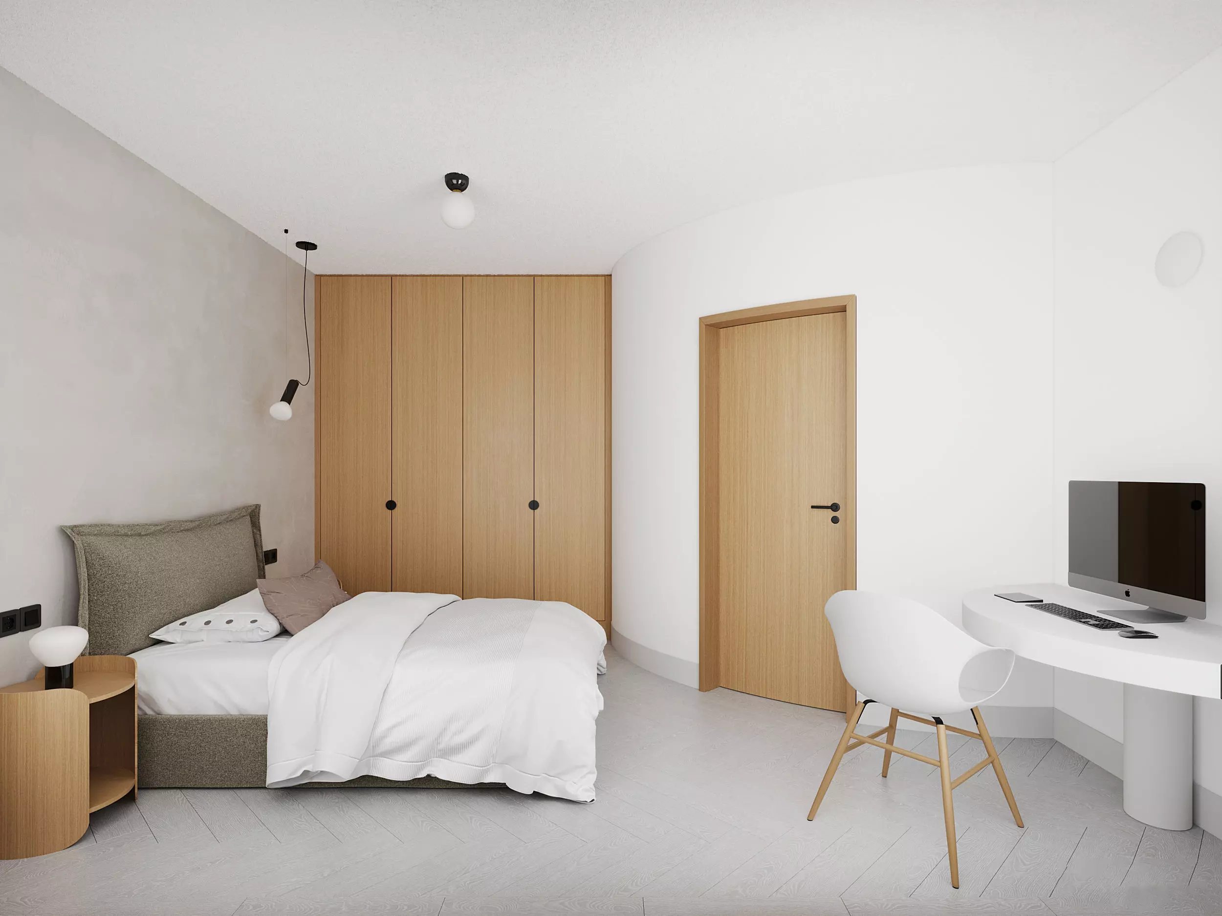 Minimalist Modern Bedroom with Workspace 012 3D model_0