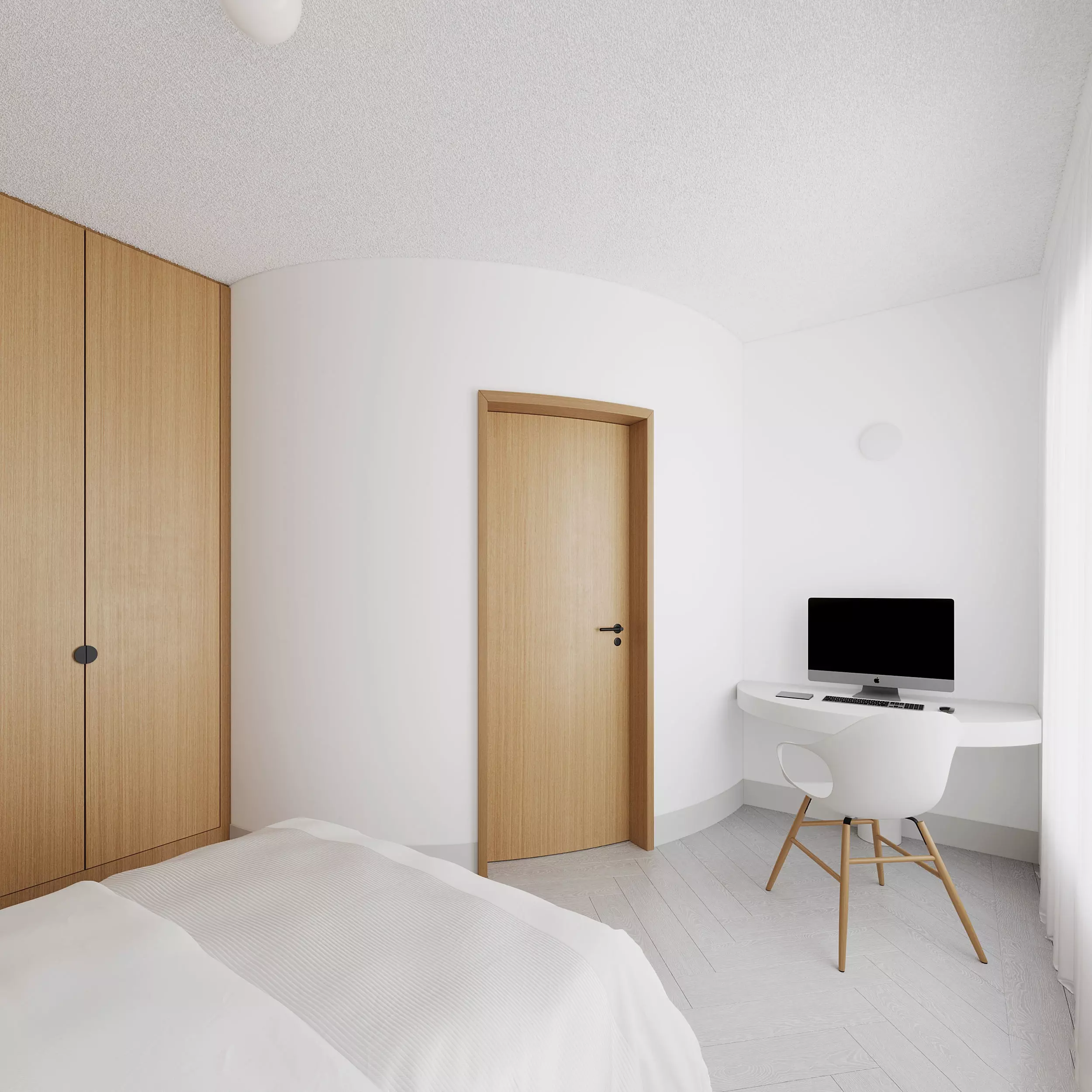 Minimalist Modern Bedroom with Workspace 012 3D model_2