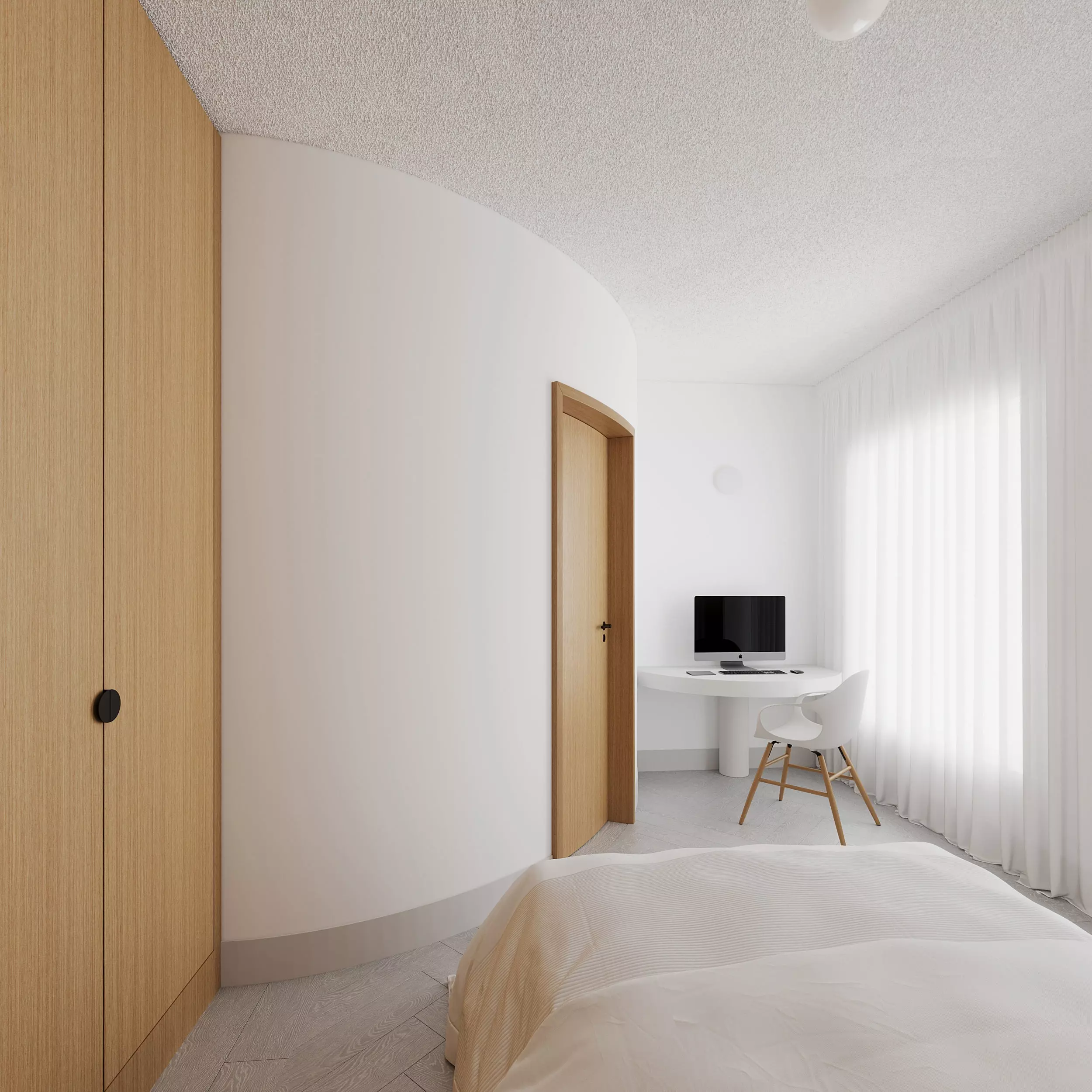 Minimalist Modern Bedroom with Workspace 012 3D model_1