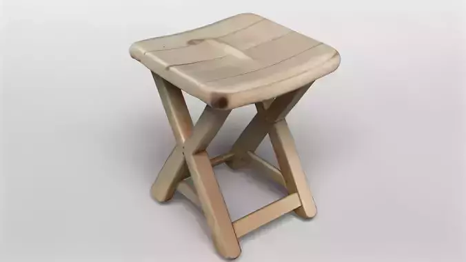 Wooden Folding Stool 3D Model