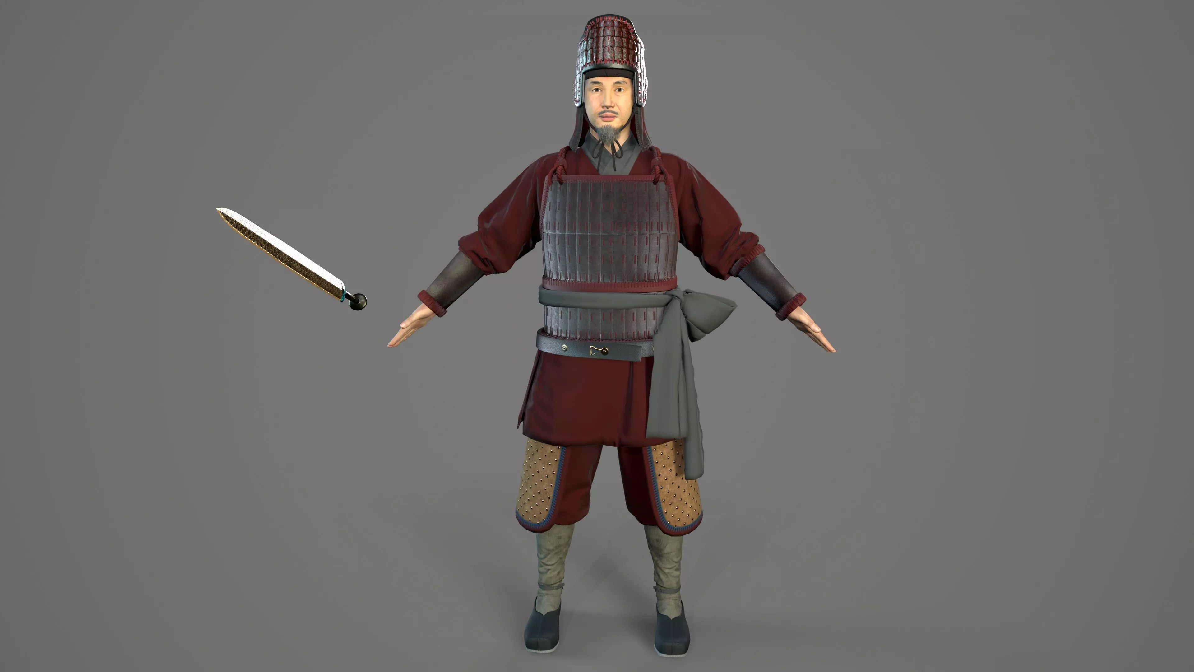 Ancient Chinese warrior  Low-poly 3D model_6