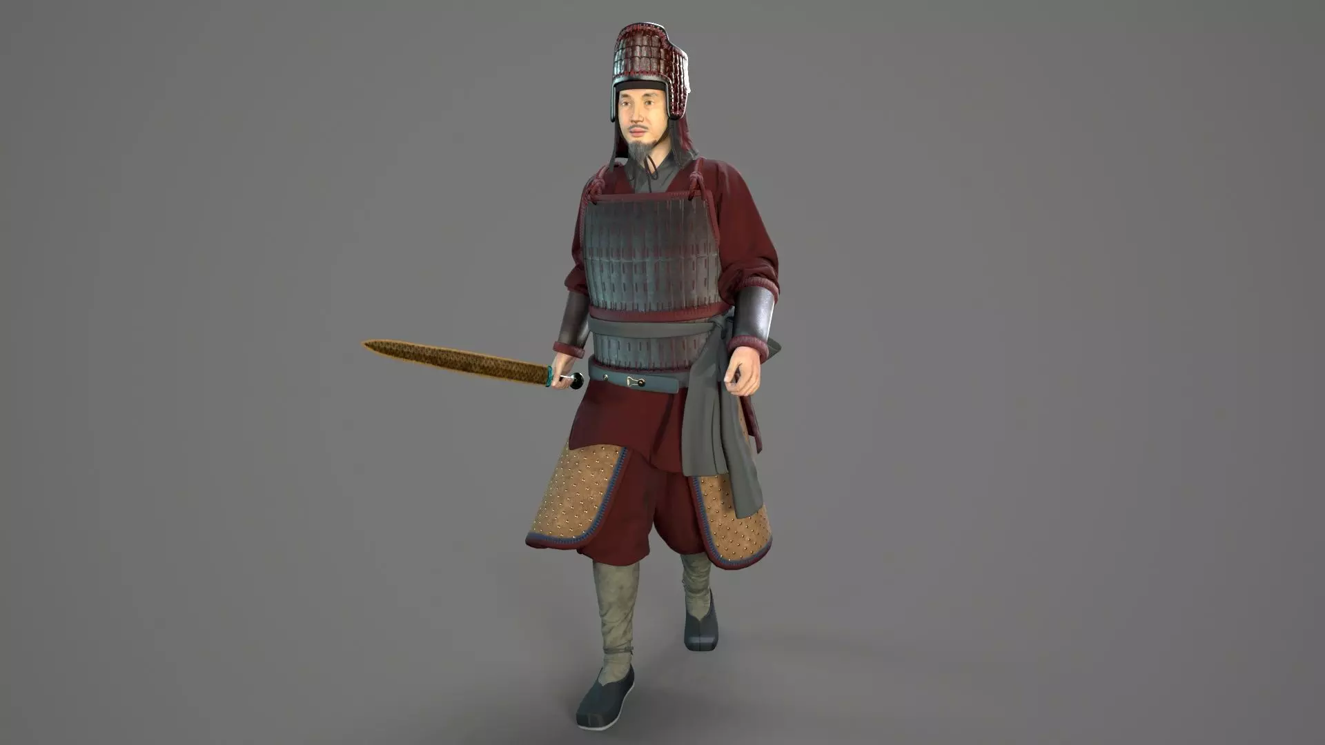 Ancient Chinese warrior  Low-poly 3D model_14