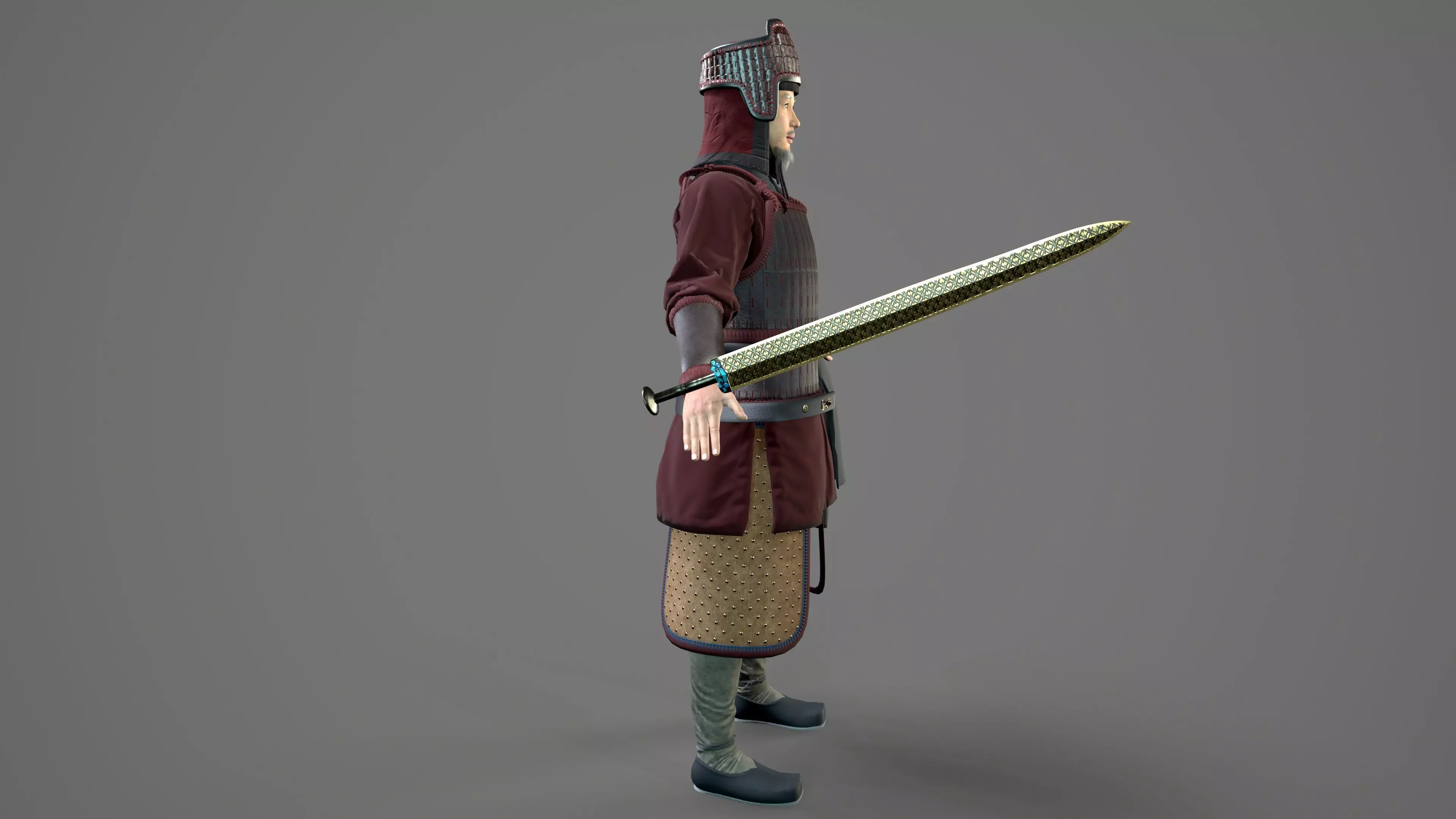 Ancient Chinese warrior  Low-poly 3D model_9