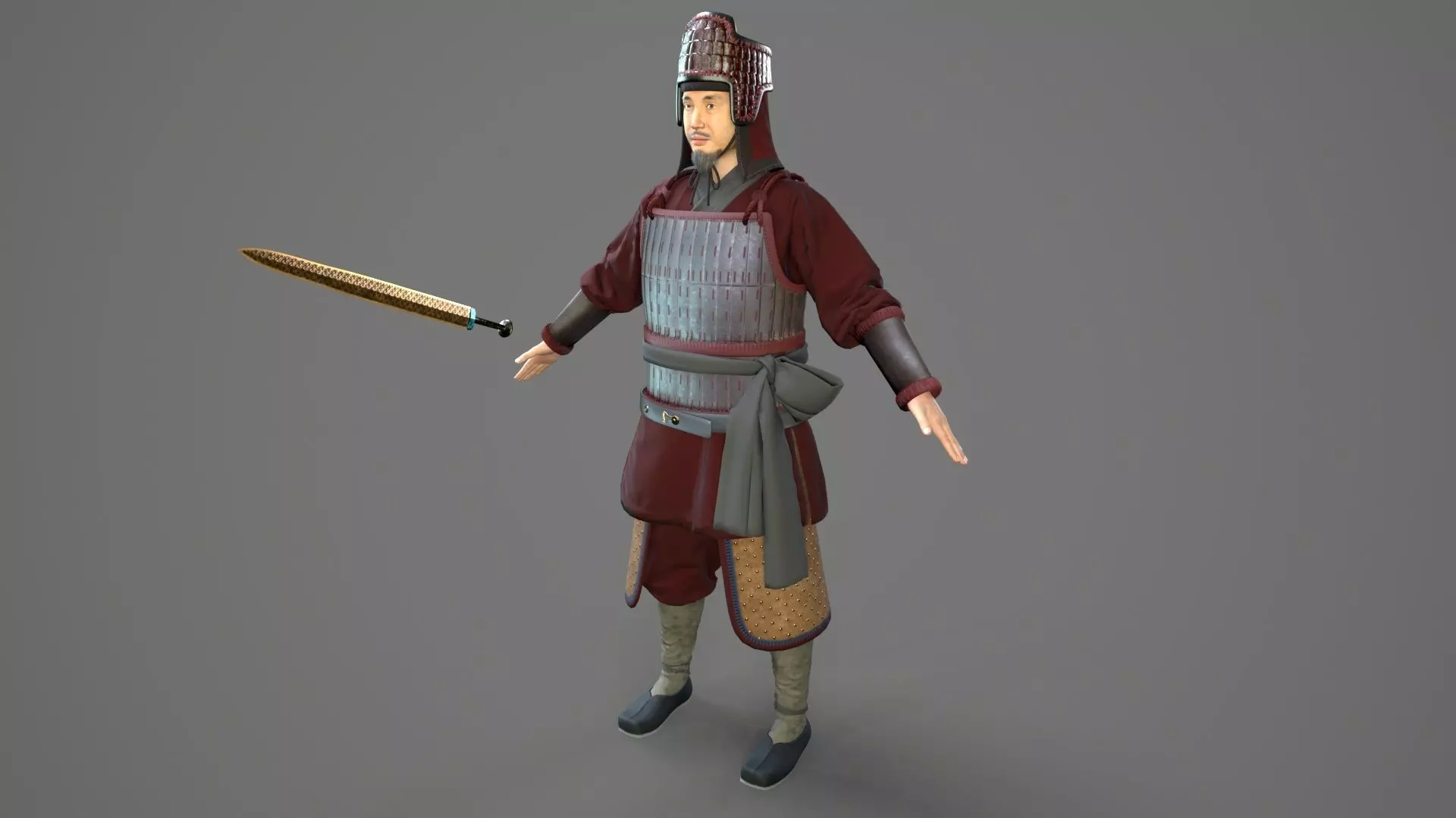 Ancient Chinese warrior  Low-poly 3D model_13