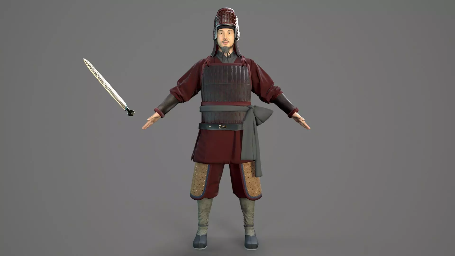 Ancient Chinese warrior  Low-poly 3D model_12