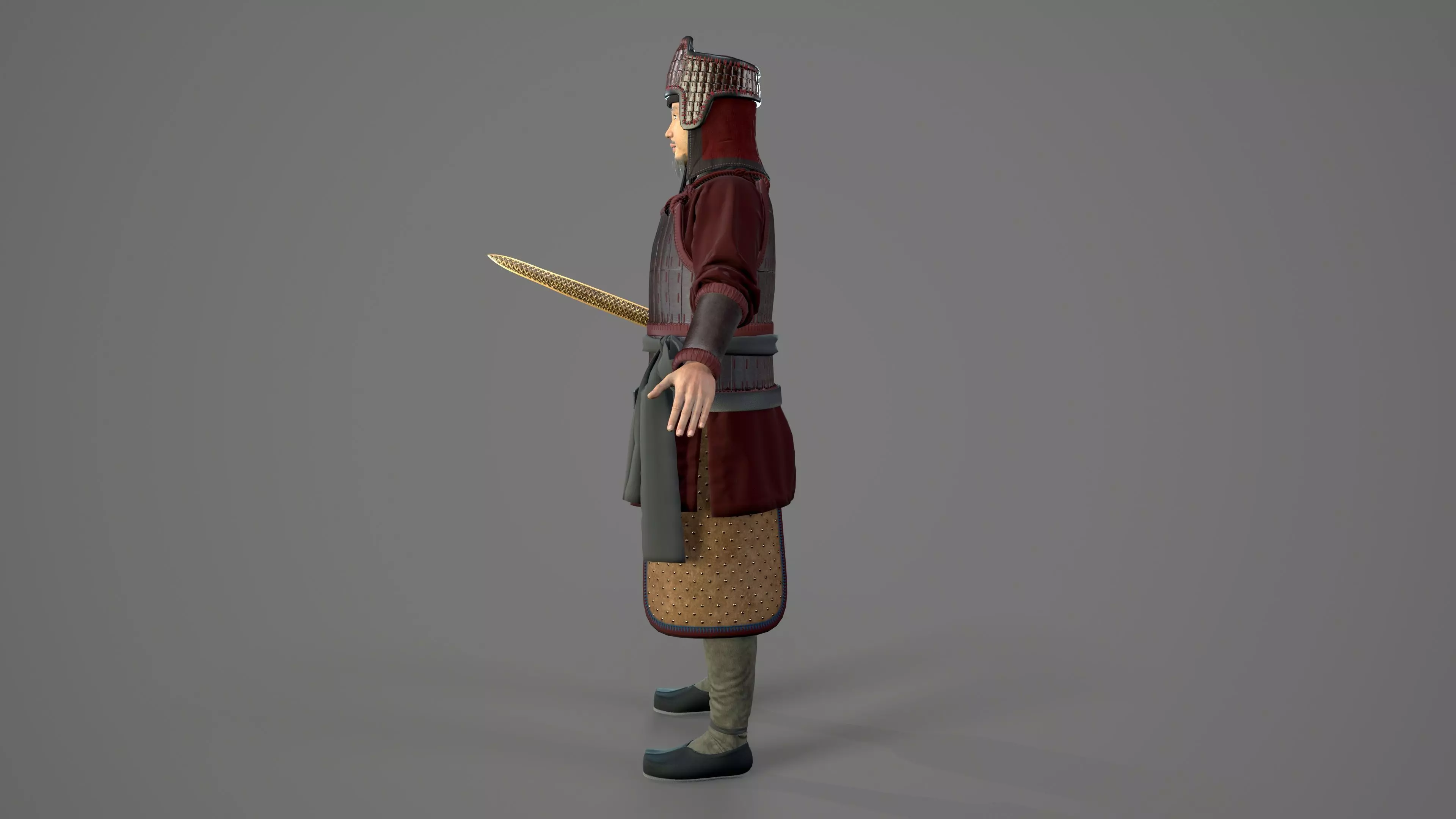 Ancient Chinese warrior  Low-poly 3D model_7