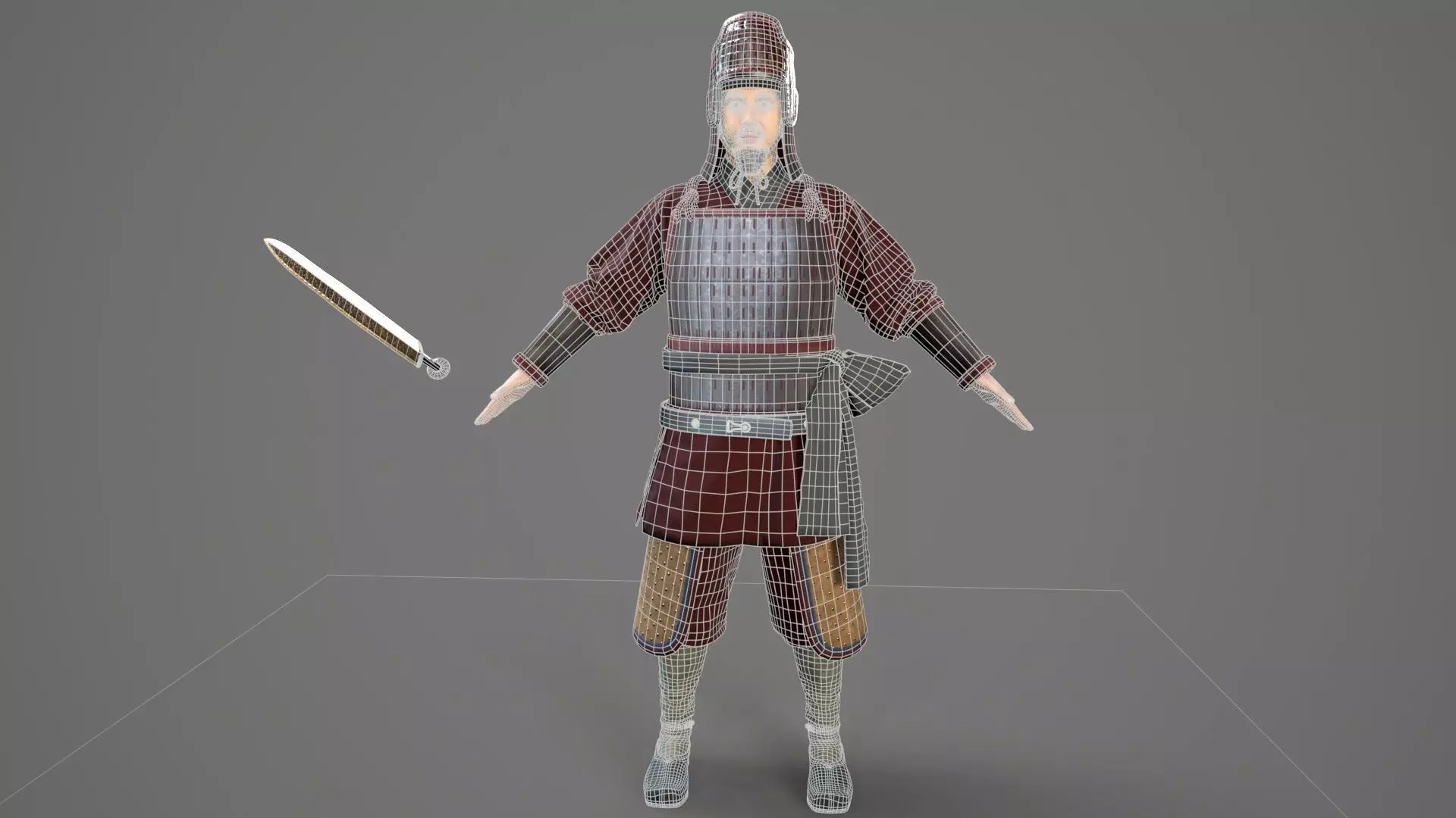 Ancient Chinese warrior  Low-poly 3D model_17