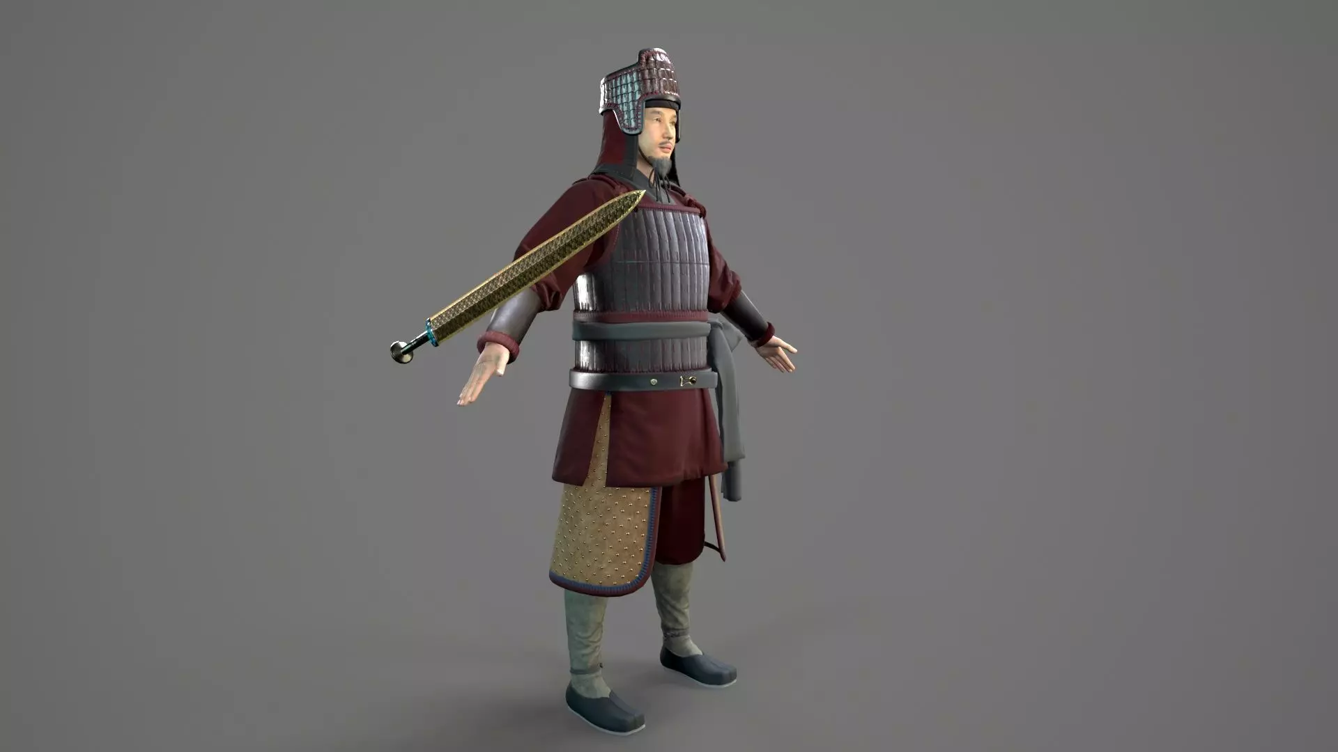 Ancient Chinese warrior  Low-poly 3D model_11