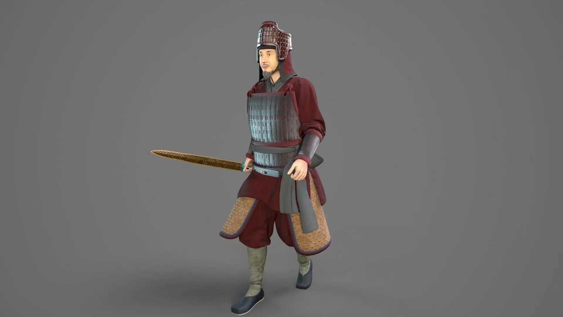 Ancient Chinese warrior  Low-poly 3D model_15