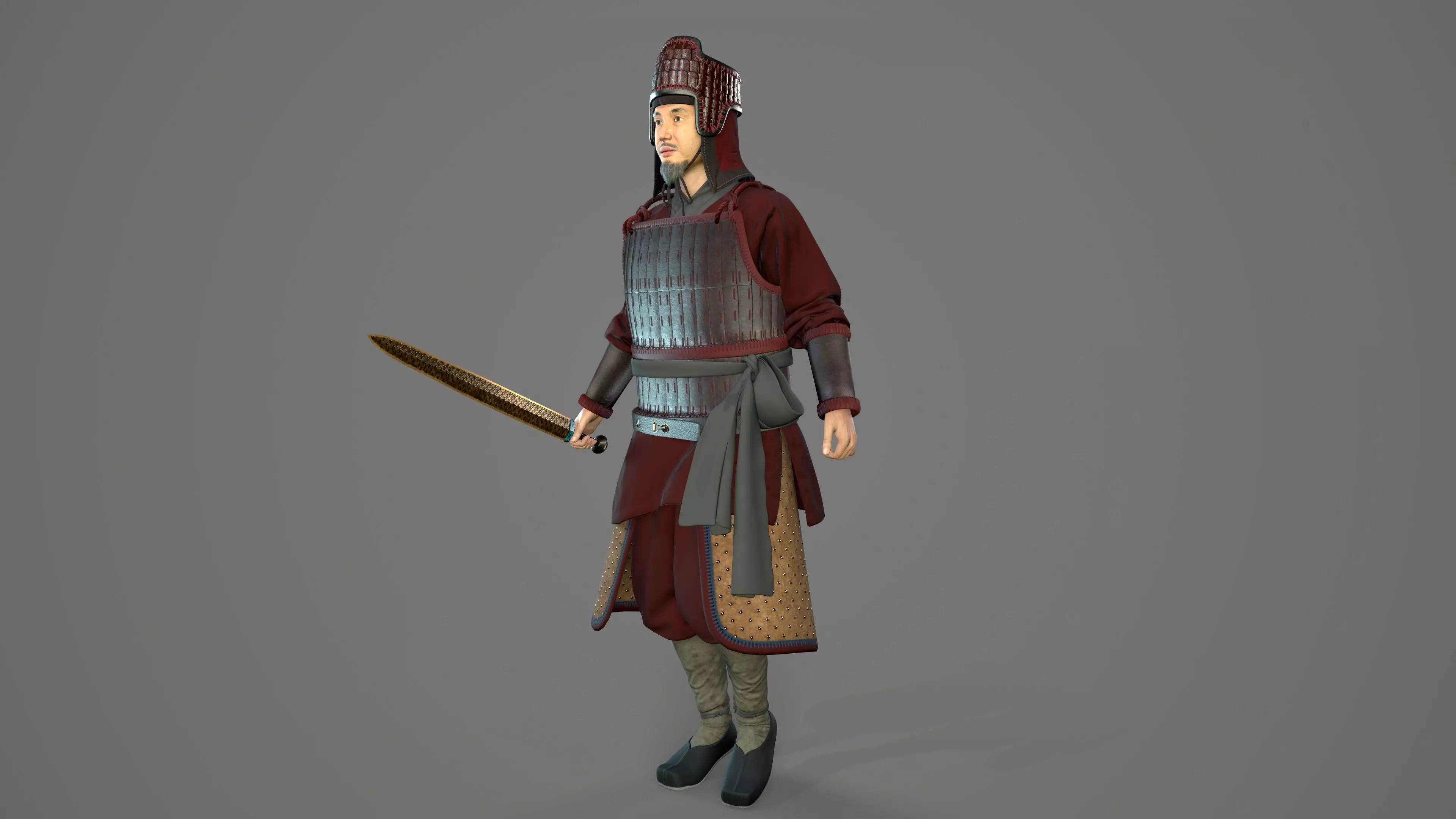 Ancient Chinese warrior  Low-poly 3D model_5