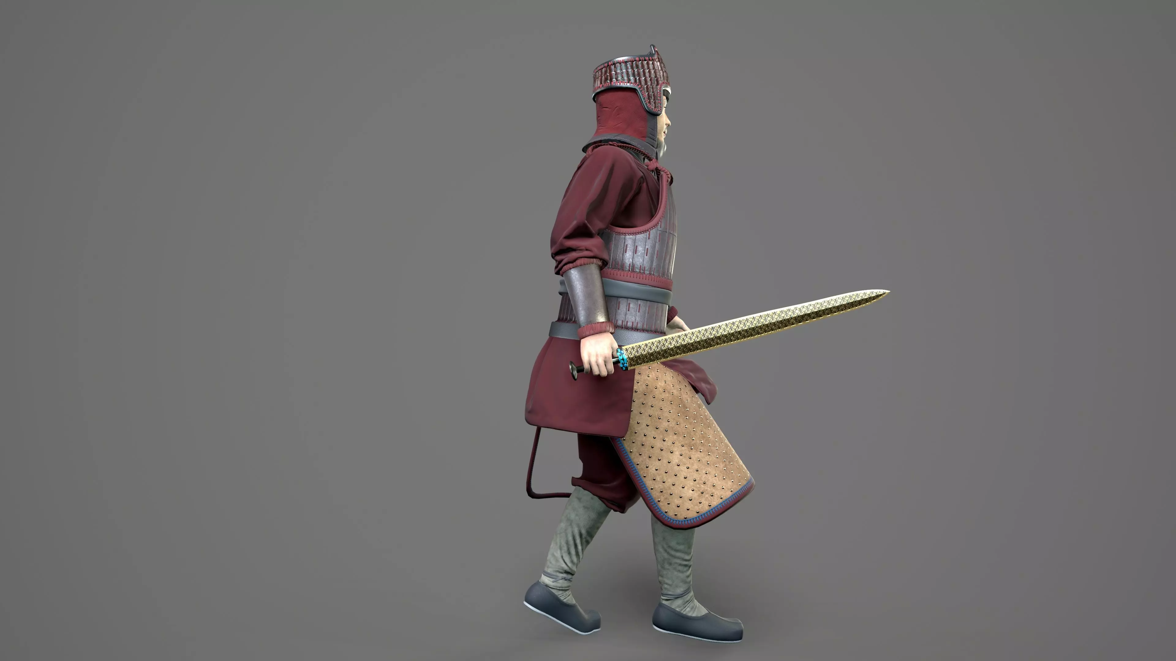 Ancient Chinese warrior  Low-poly 3D model_3