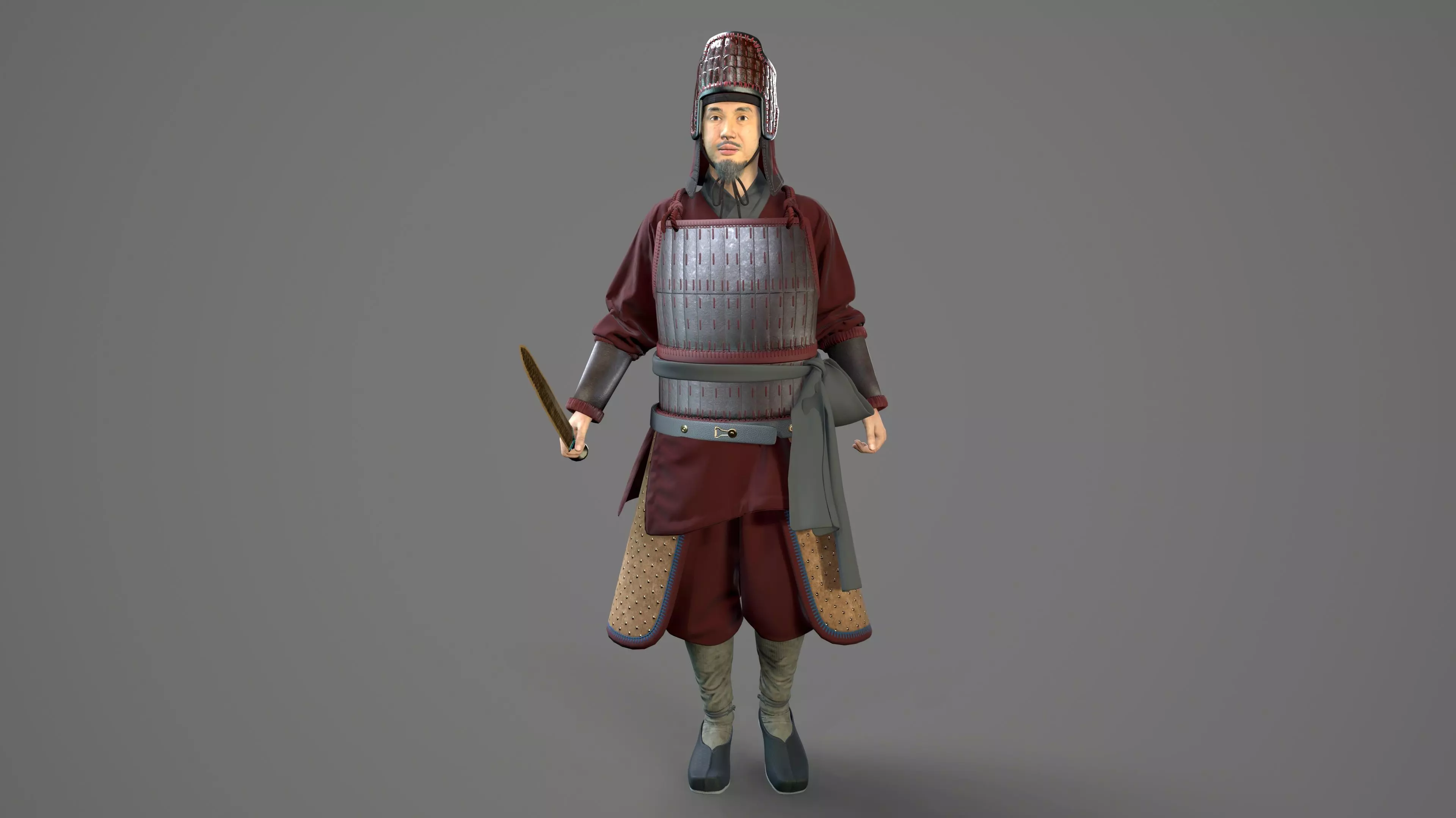 Ancient Chinese warrior  Low-poly 3D model_4