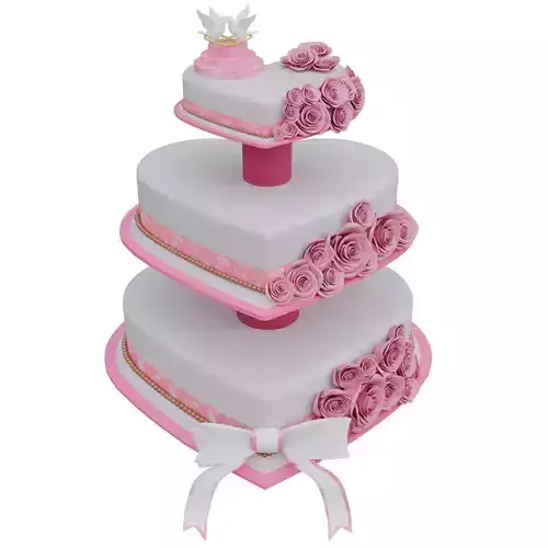 Heart Shaped Wedding Cake 3D Model Pink Roses Design Decoration
