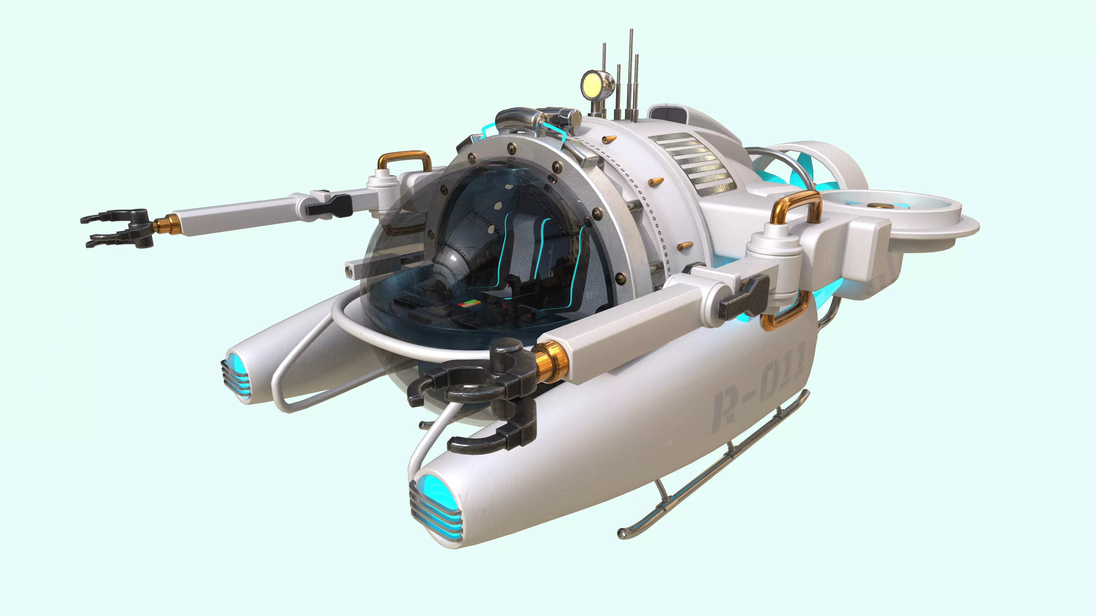 Submarine Low-poly 3D model_9