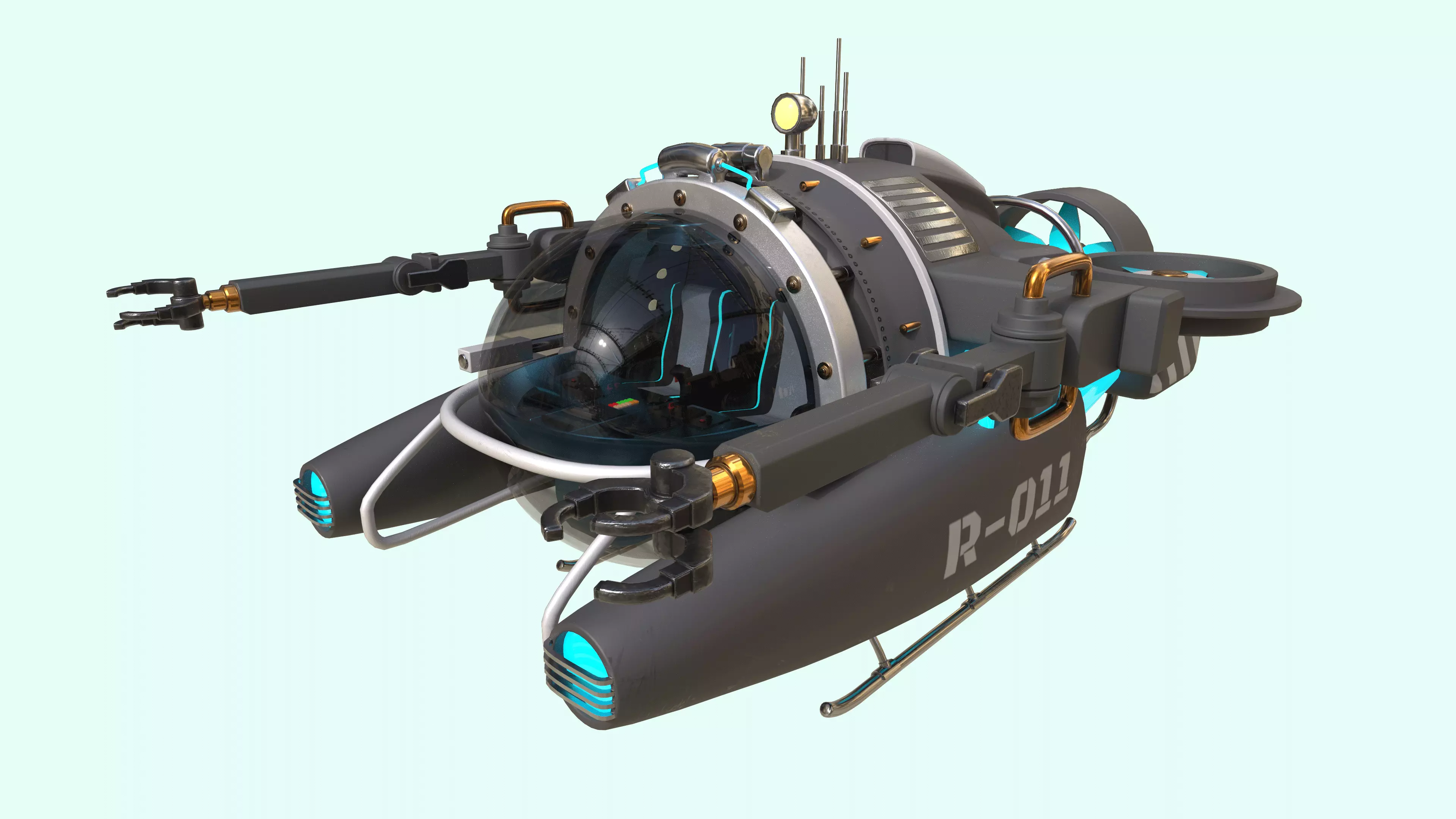 Submarine Low-poly 3D model_17