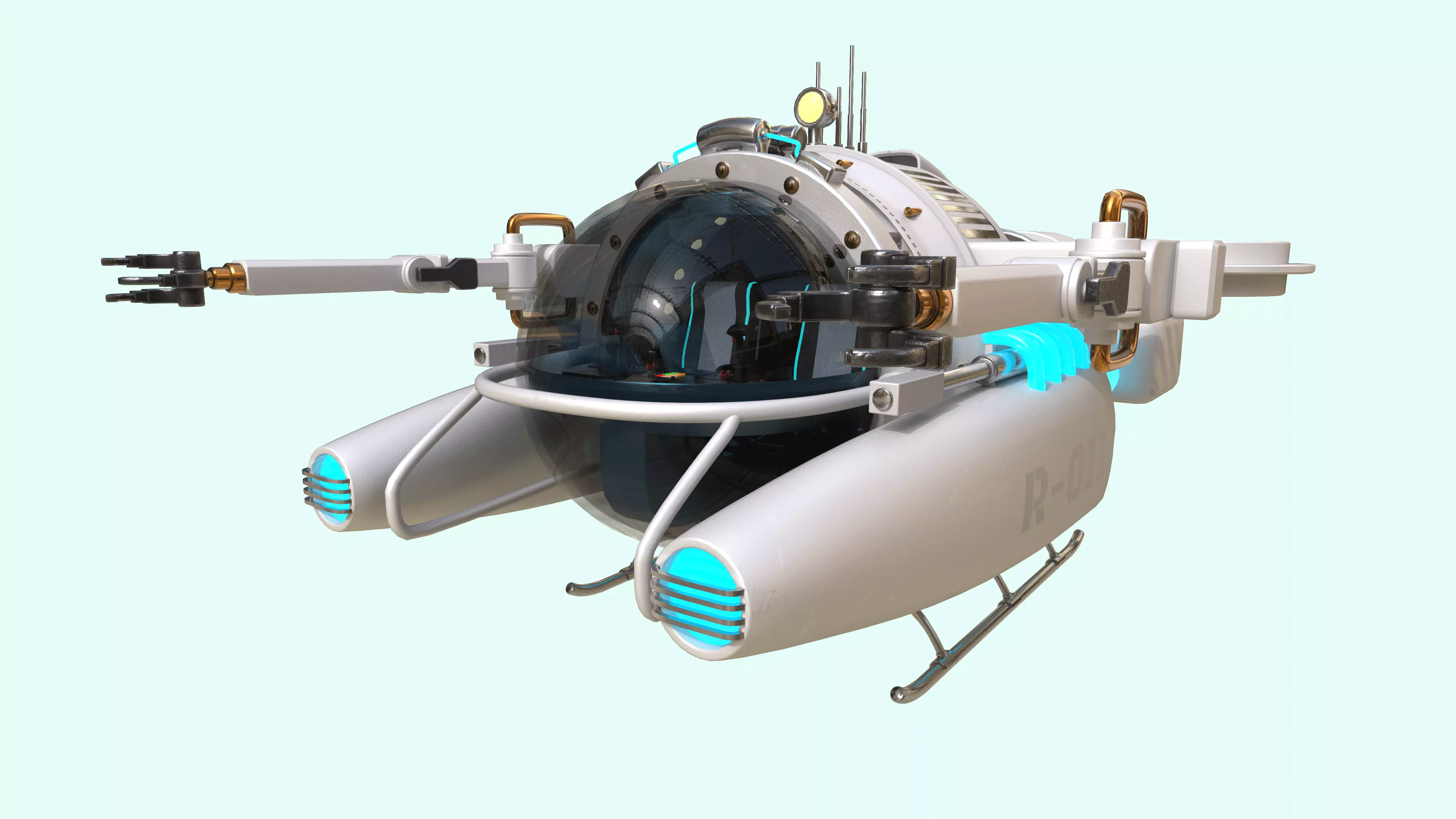 Submarine Low-poly 3D model_1