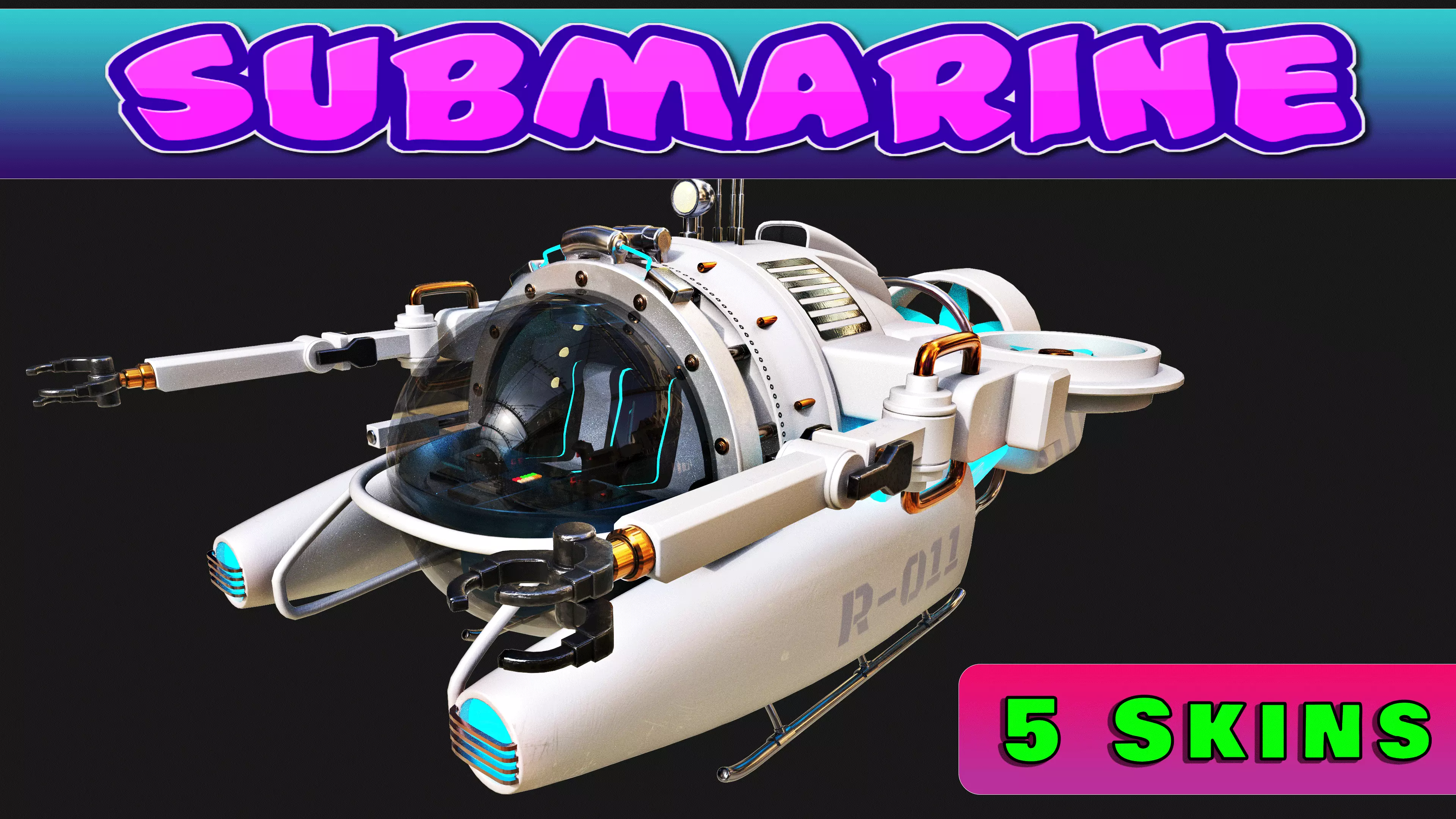 Submarine Low-poly 3D model_0