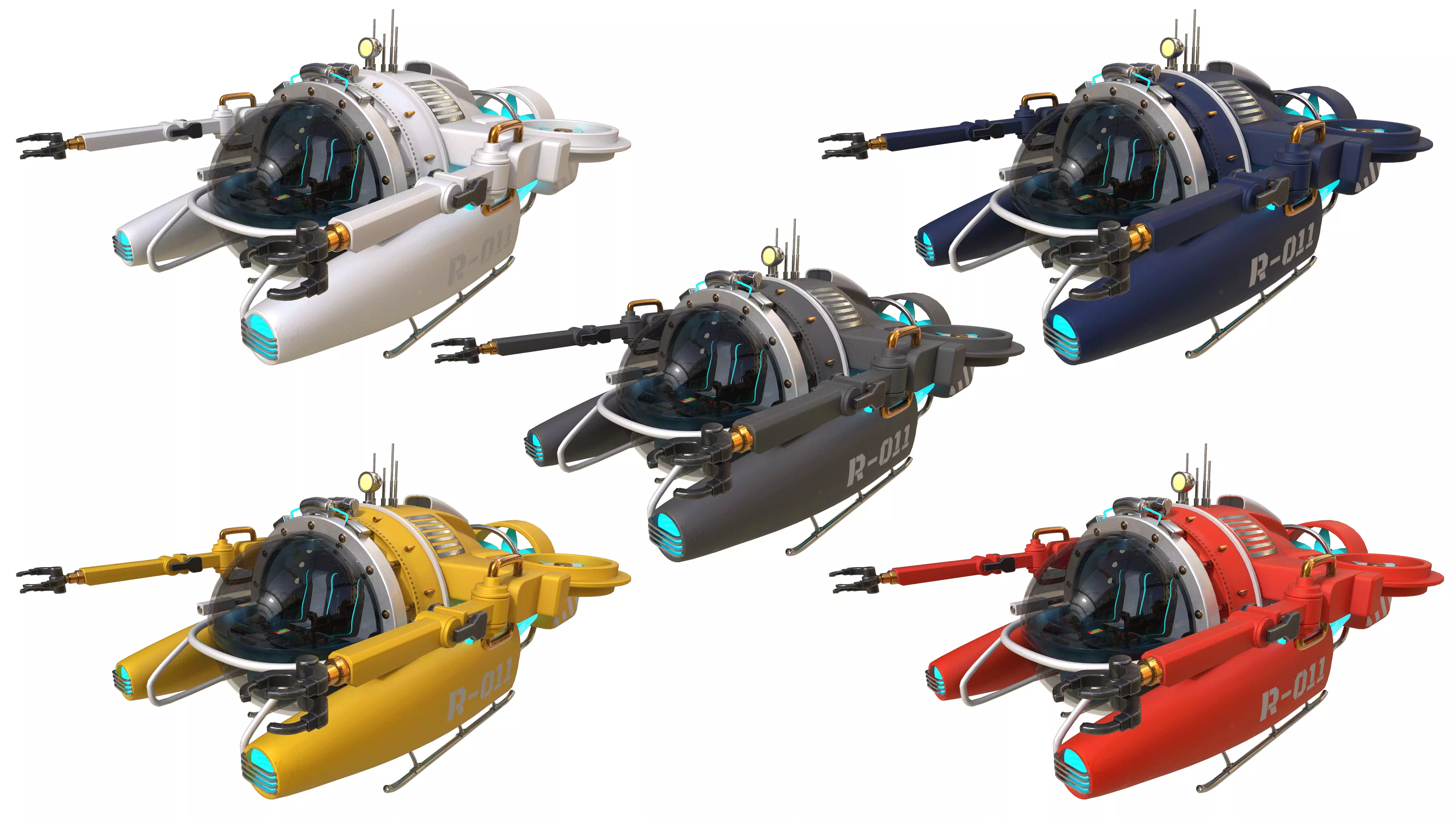 Submarine Low-poly 3D model_7