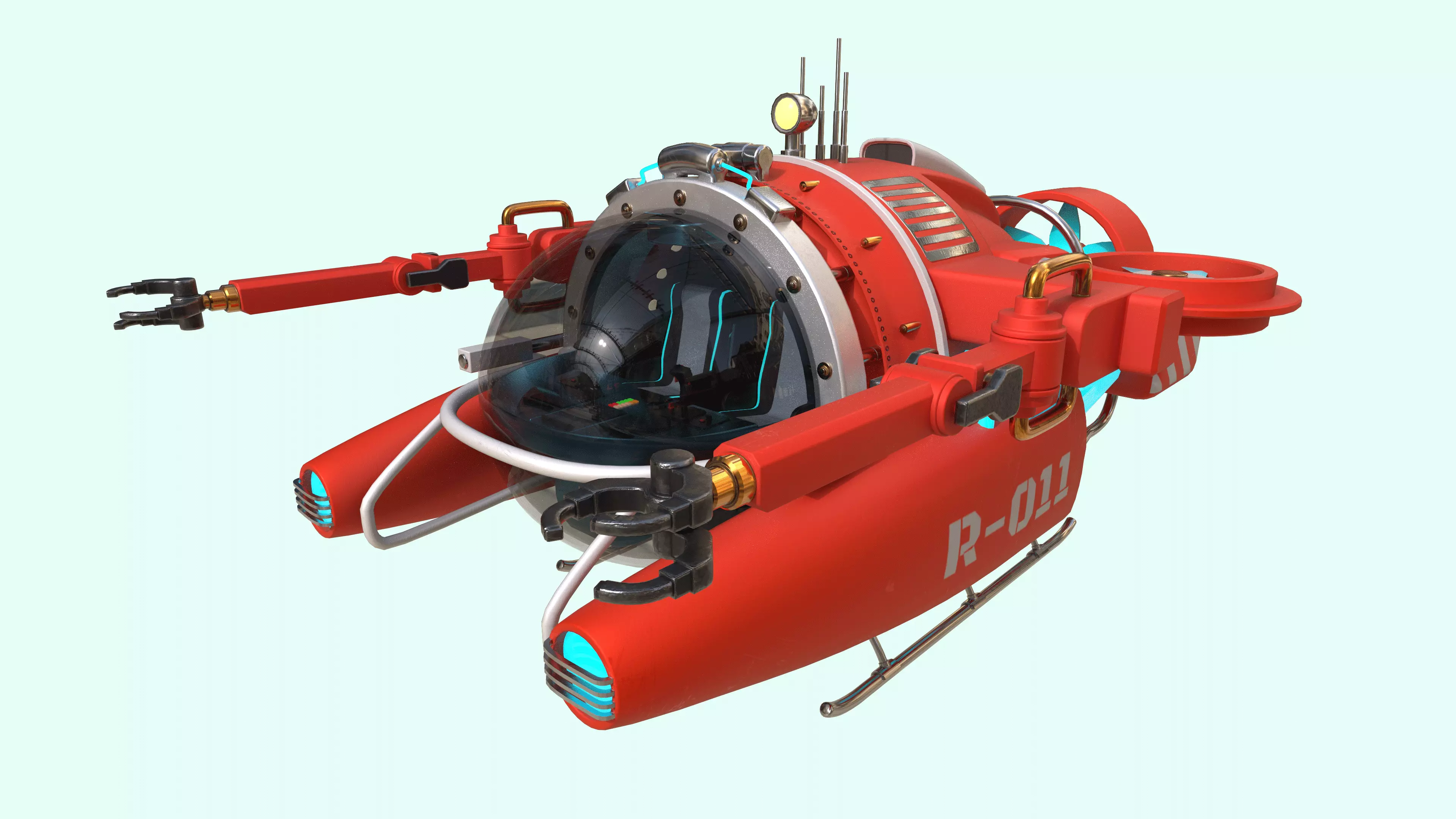 Submarine Low-poly 3D model_8