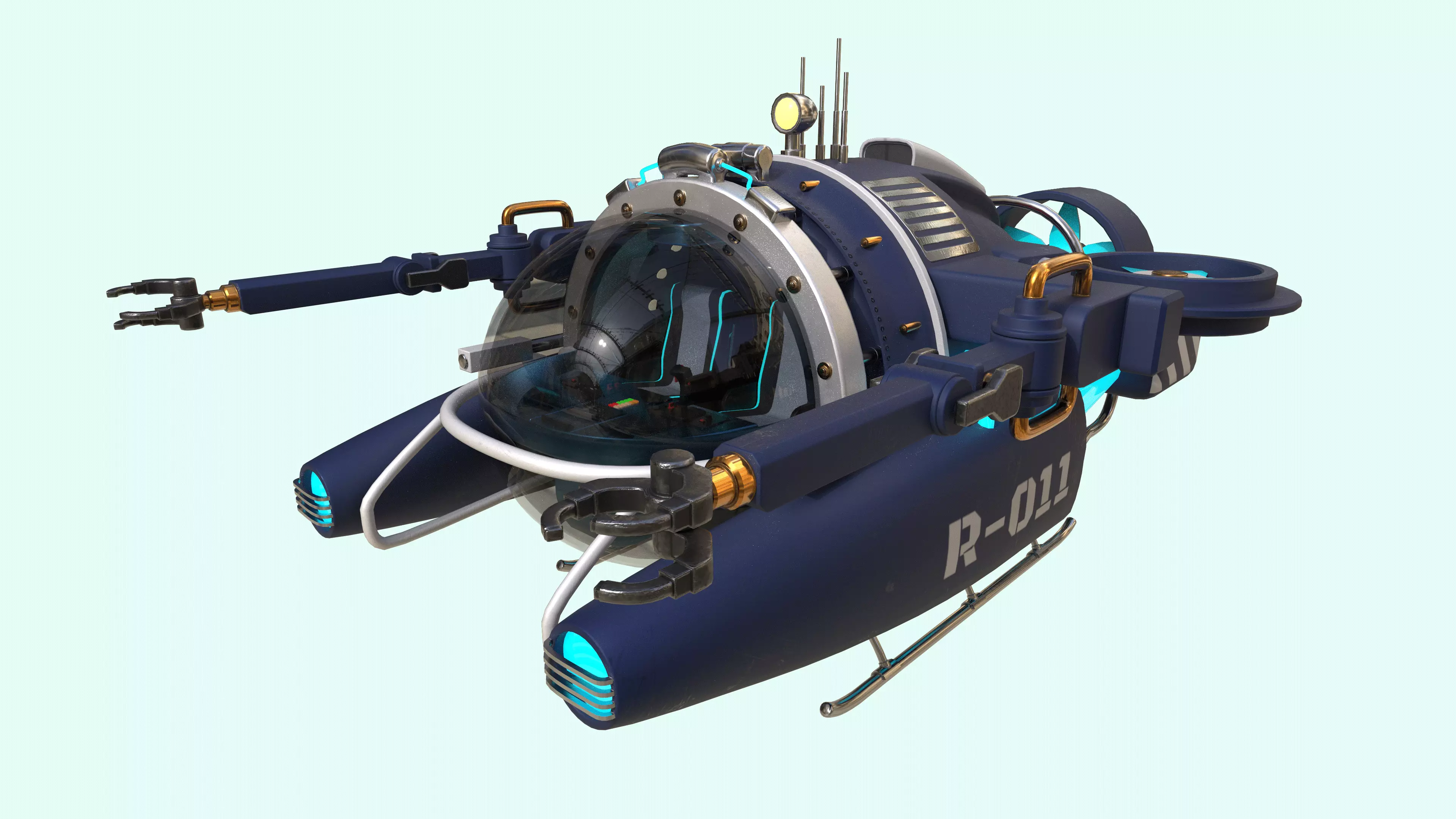 Submarine Low-poly 3D model_13