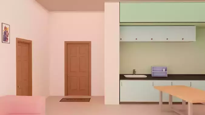 Stylized Room Interior Low Poly 3D Model
