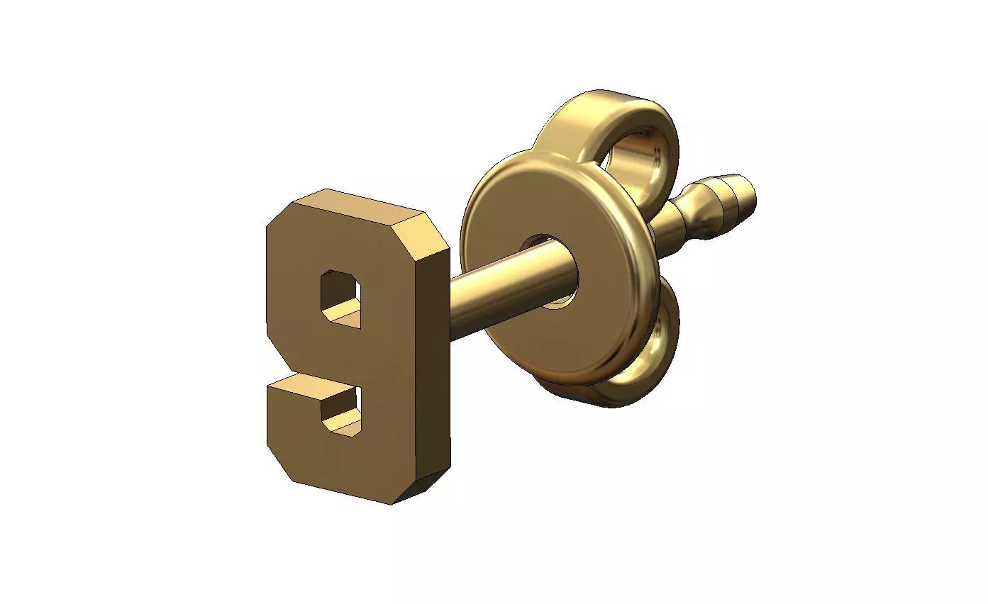 9 nine number varsity font stud earring 3D print model_0