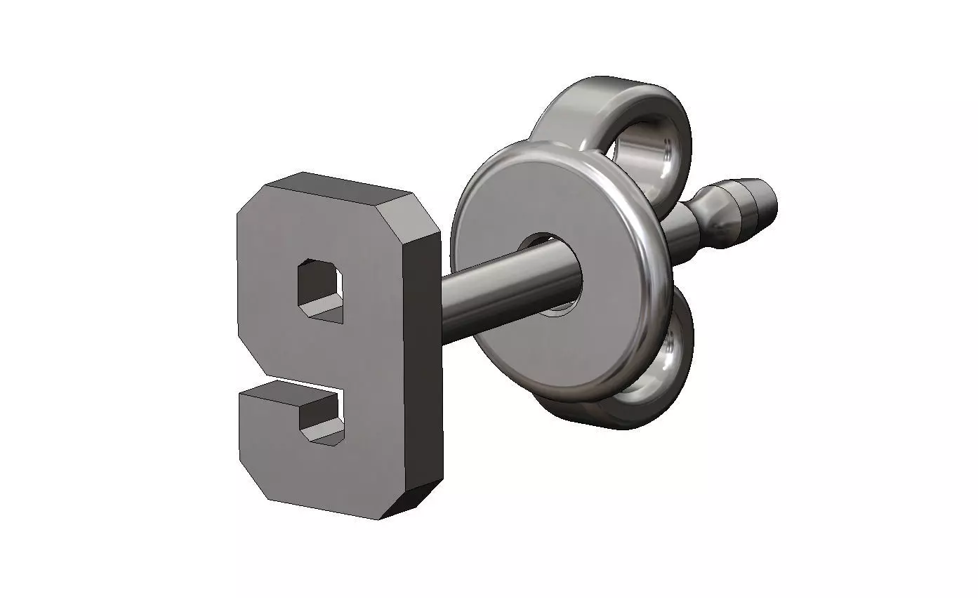 9 nine number varsity font stud earring 3D print model_10