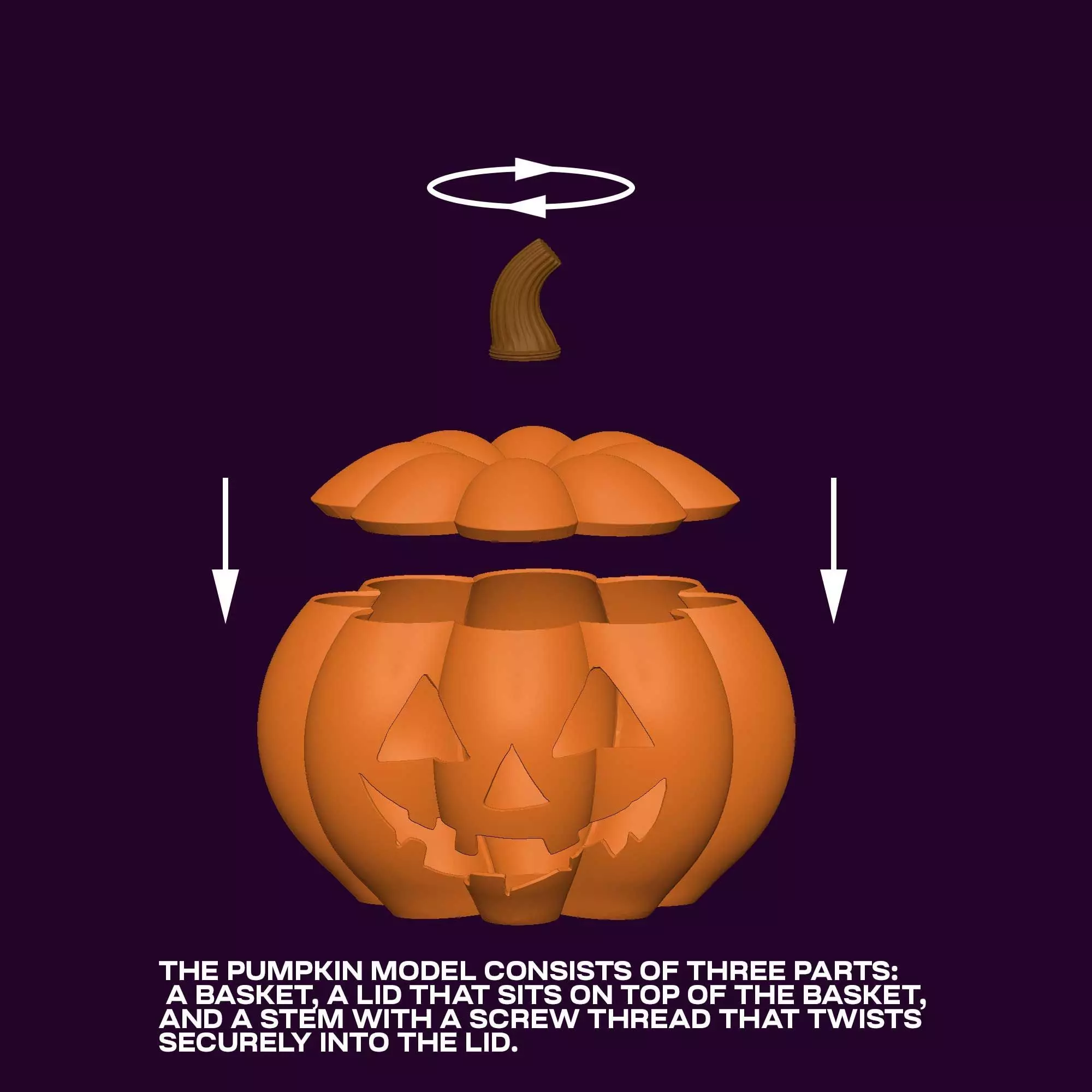 Halloween Pumpkin Basket 3D Model STL File for Printing 3D print model_2