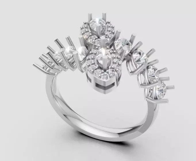 Luxury Diamond Cluster Ring 3D print model_2