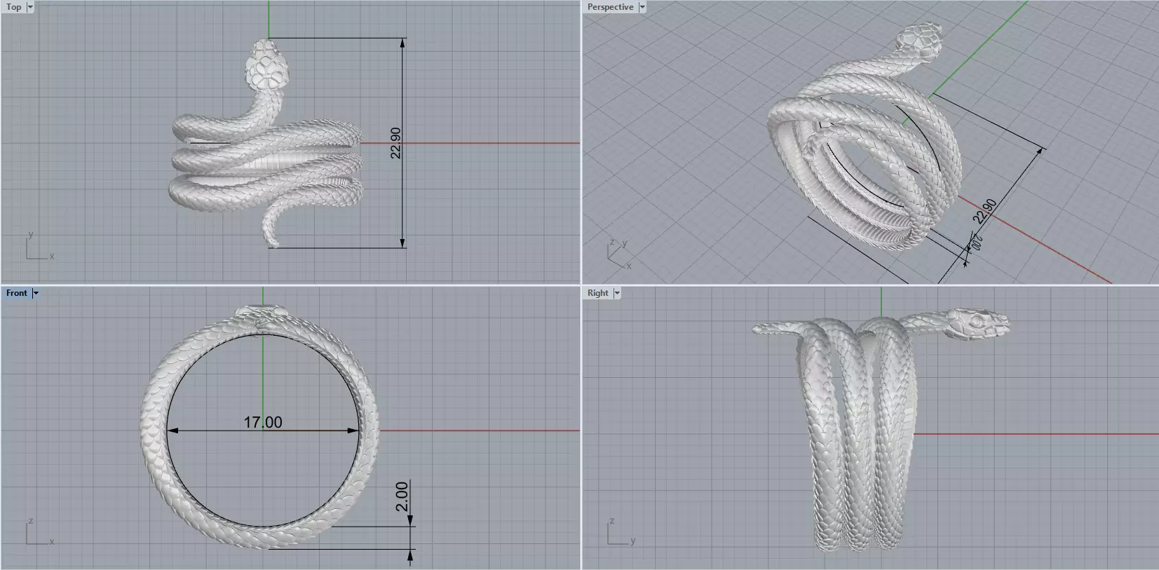 Snake ring model 1388 3D print model_3