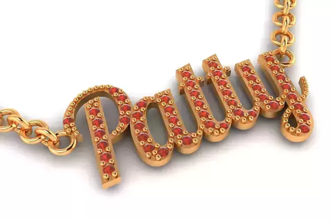 Custom Ruby Pave Name Necklace 2gm-10K