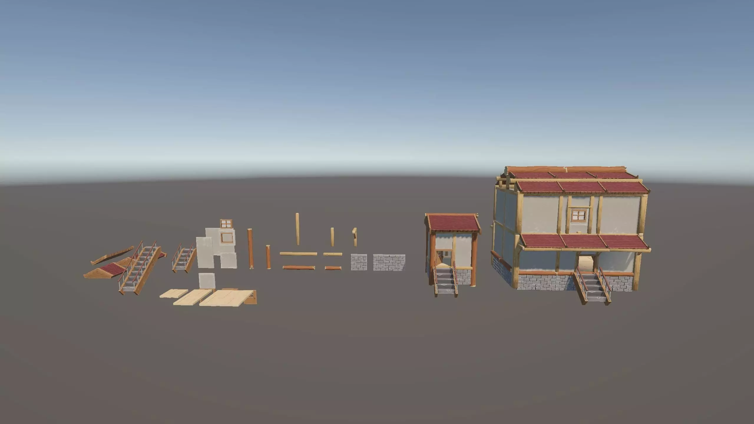 Stylized handpainted modular house URP Unity Free low-poly 3D model