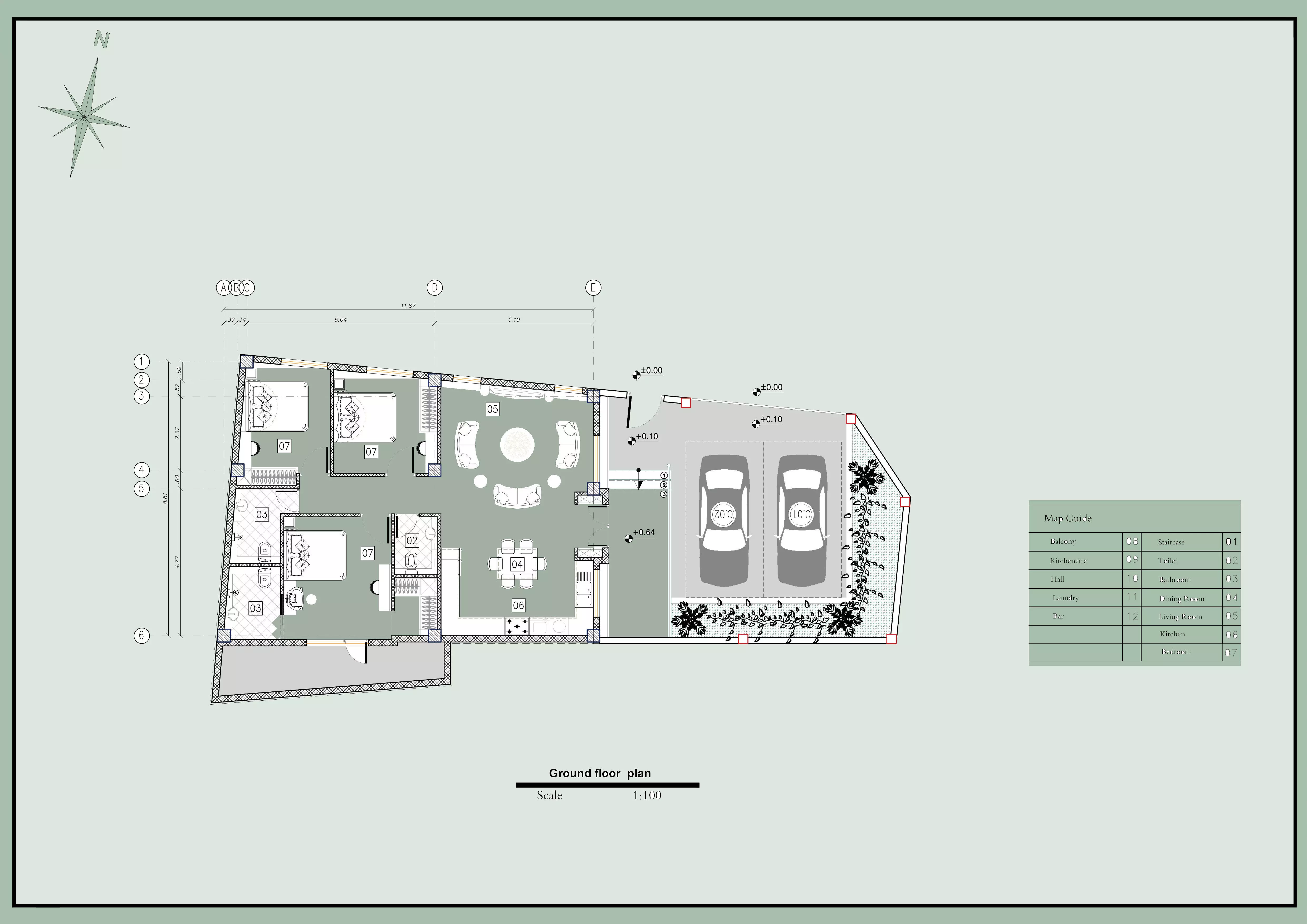 Residential House Ground Floor Plan with 3 Bedrooms and Garage 3D model