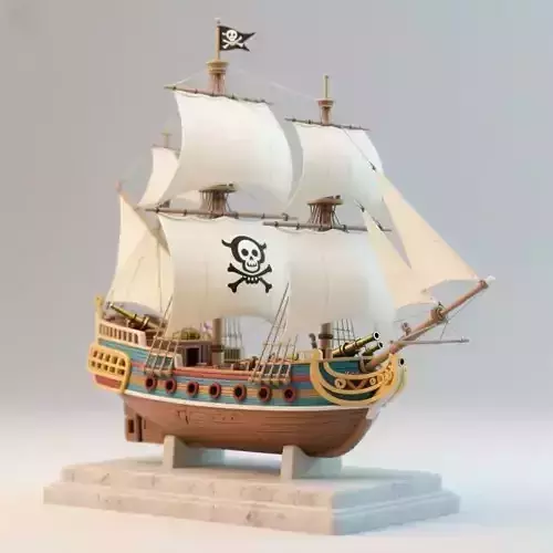 1982Pirate Sailing Ship with Cannons Minimalist Model 3D print model