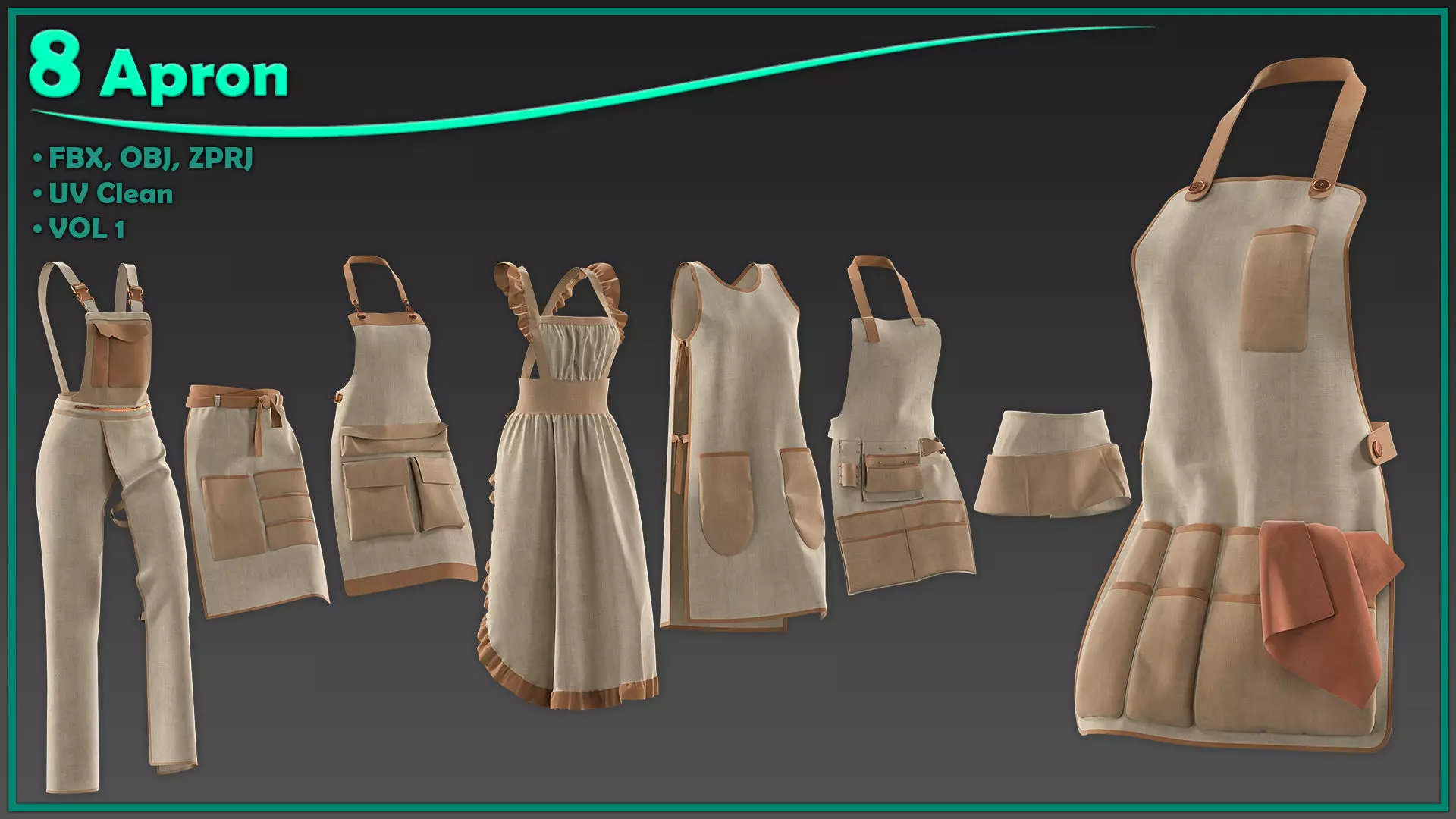 8 female apron 3D model_0