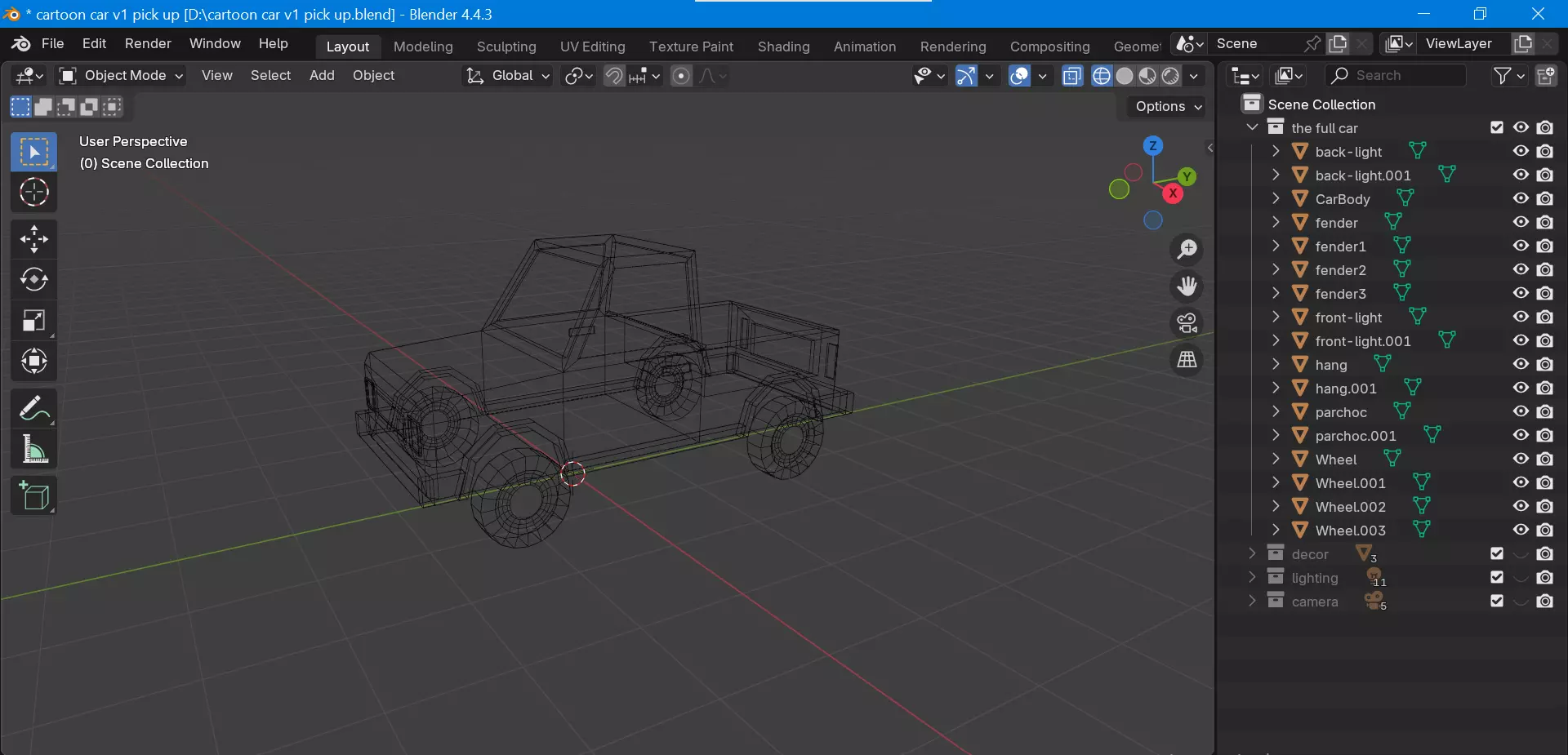 Cartoon pick-up car Low-poly 3D model_6