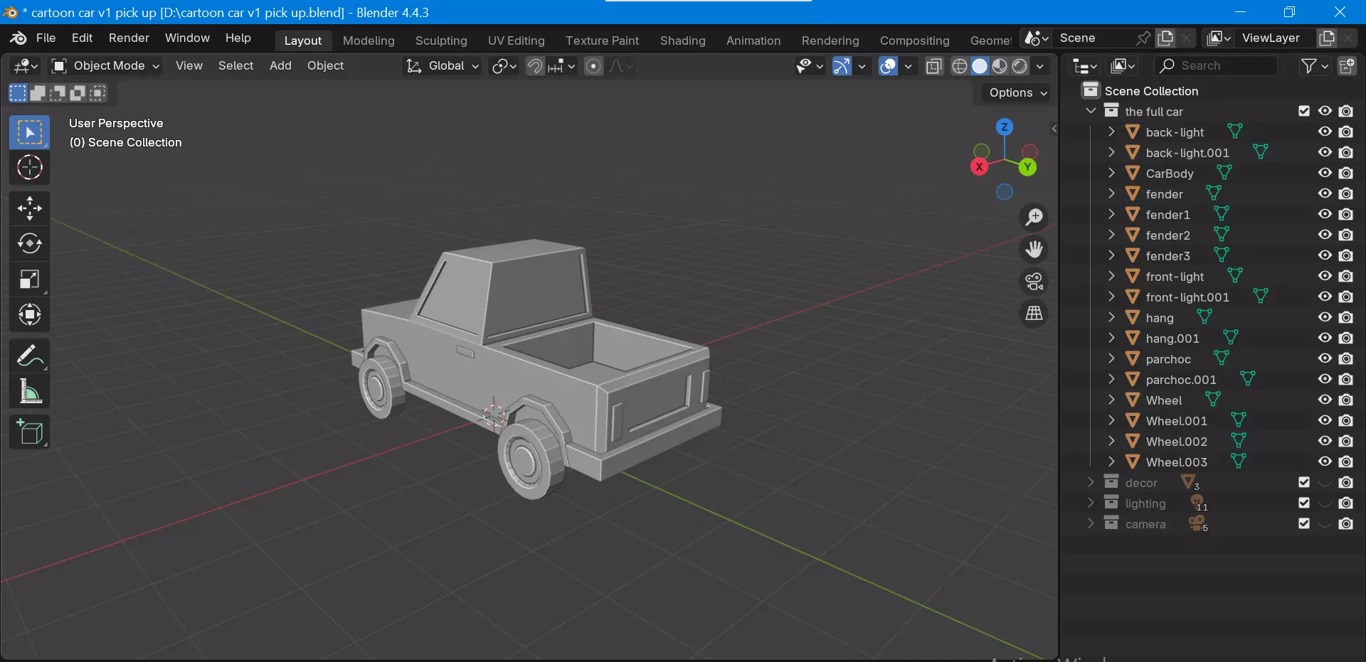 Cartoon pick-up car Low-poly 3D model_7