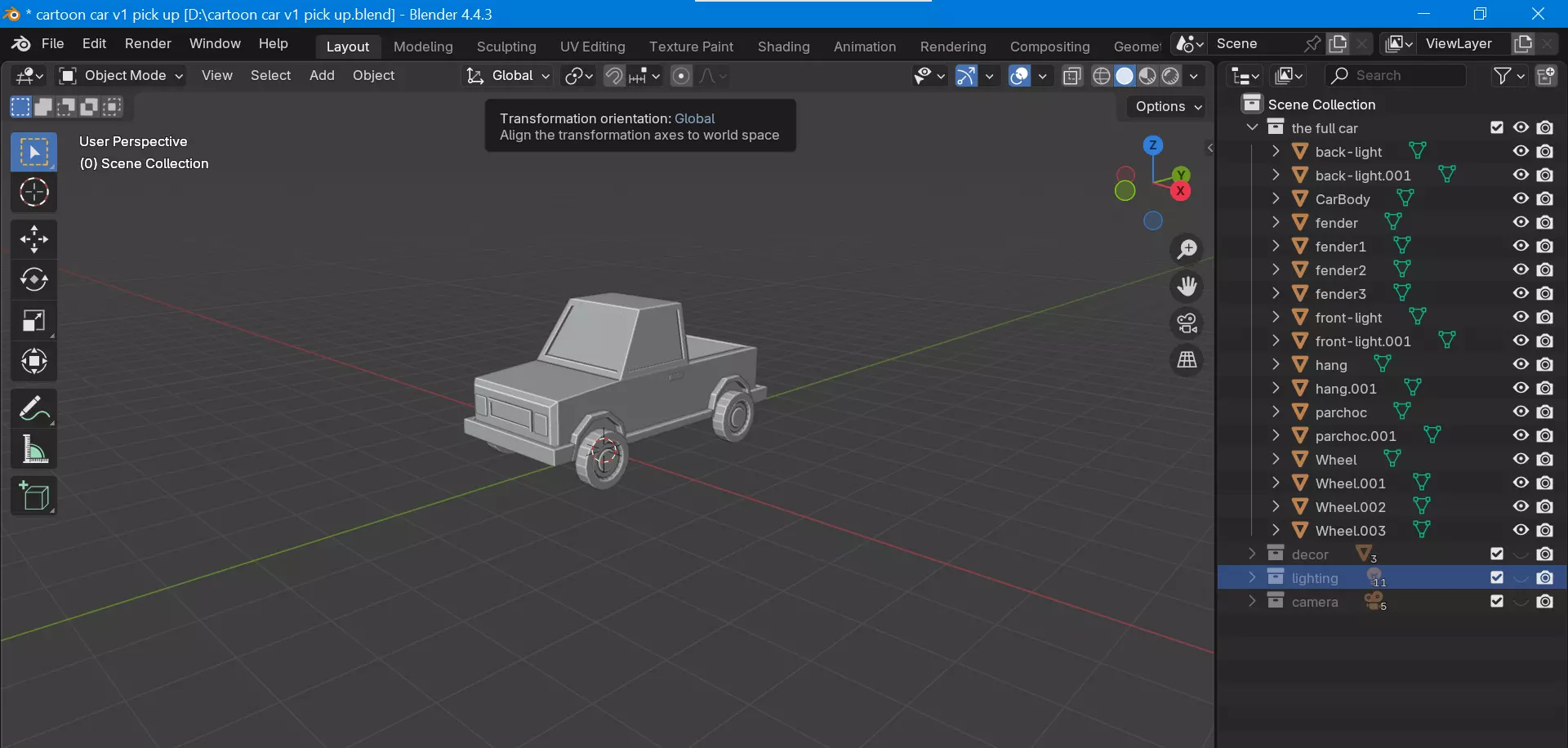Cartoon pick-up car Low-poly 3D model_8