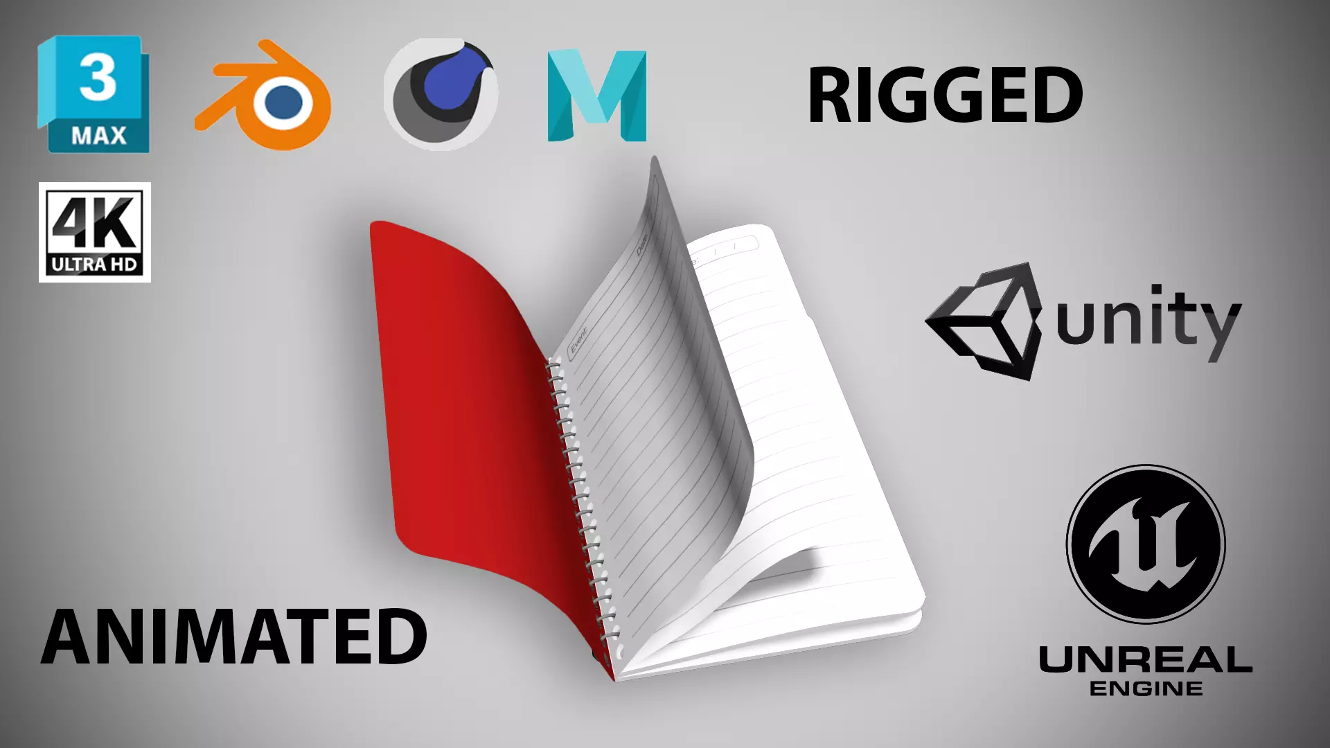 Animated Notepad or 3D model the paper notebook and Book Low-poly 3D model_0