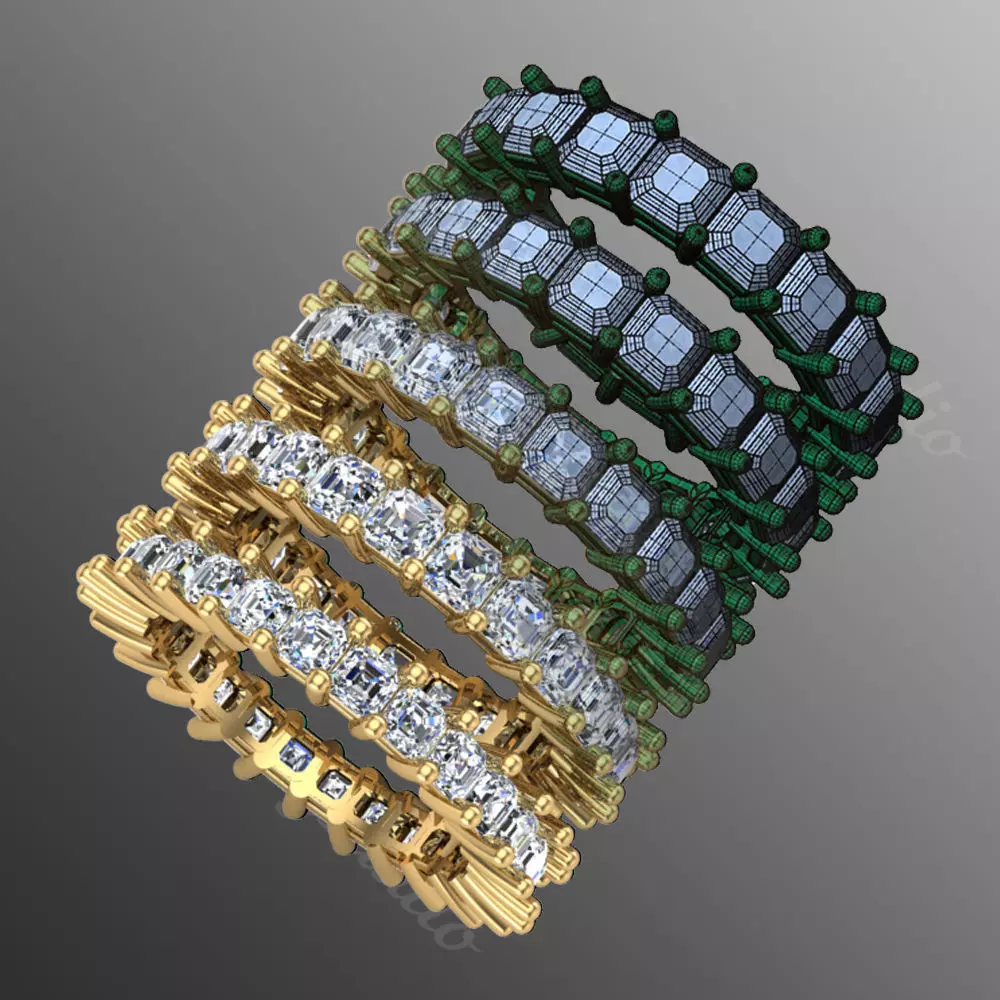 Ring ri215  emerald  square  3D print model_1