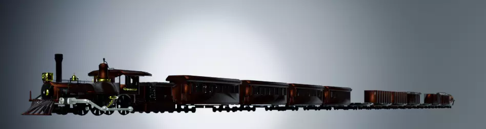 Train complet  13 wagons  locomotive  Texture rouge metallique Low-poly 3D model_2