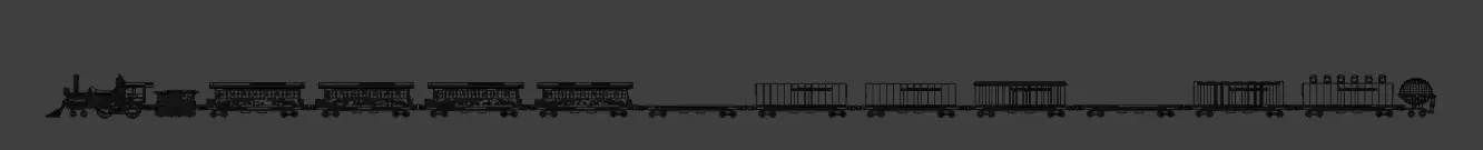 Train complet  13 wagons  locomotive  Texture rouge metallique Low-poly 3D model_1